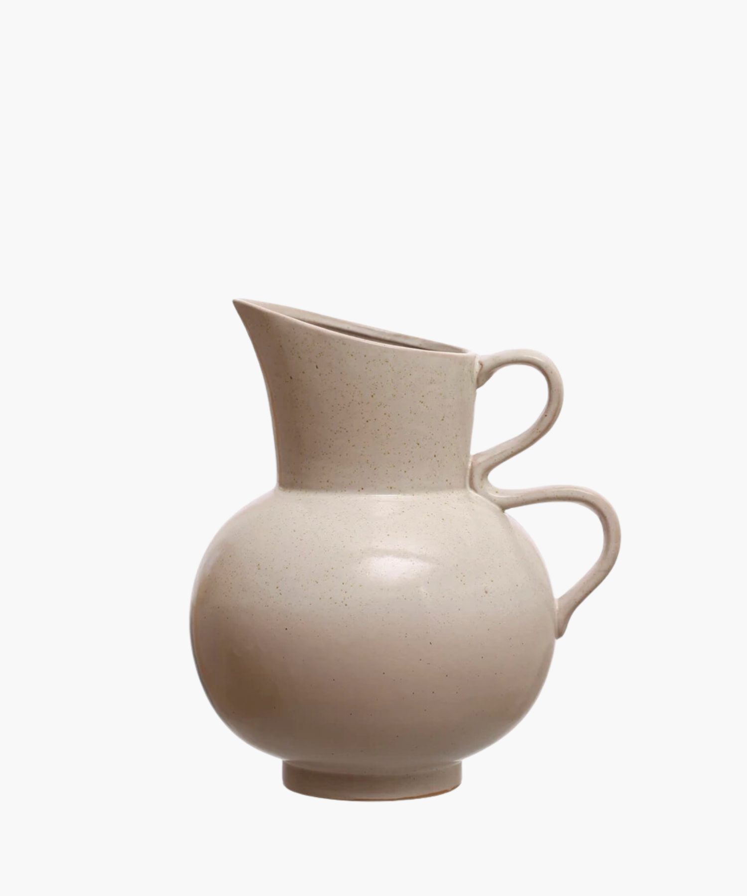 Elegant beige ceramic pitcher with a speckled texture, featuring a wide base, narrow spout, and two curved handles. The style is minimalist and modern. | S.W. Home