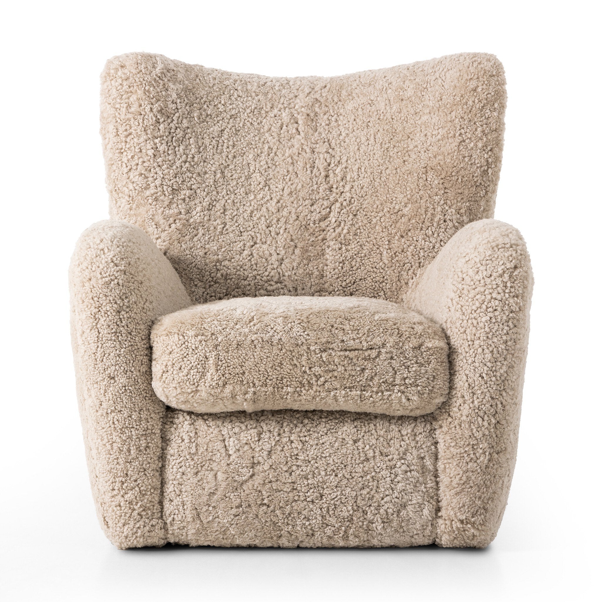 Natural beige shearling armchair on a white background. | S.W. Home
