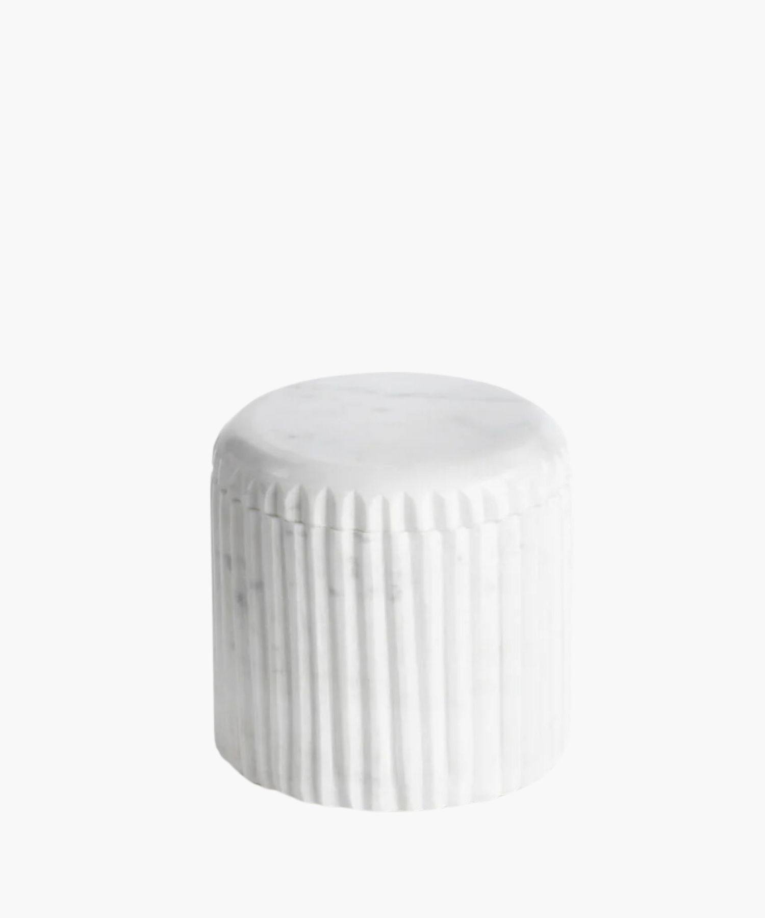 A white marble container with fluted design and curved details, suitable for bathroom accessories. | S.W. Home