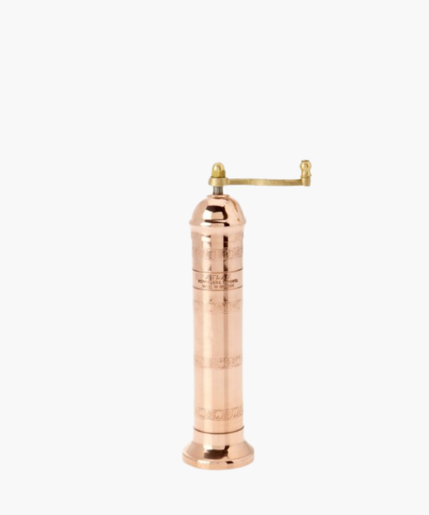 Copper manual salt mill with a brass handle, featuring an ornate design. The elegant, vintage style evokes a sense of classic craftsmanship. | S.W. Home