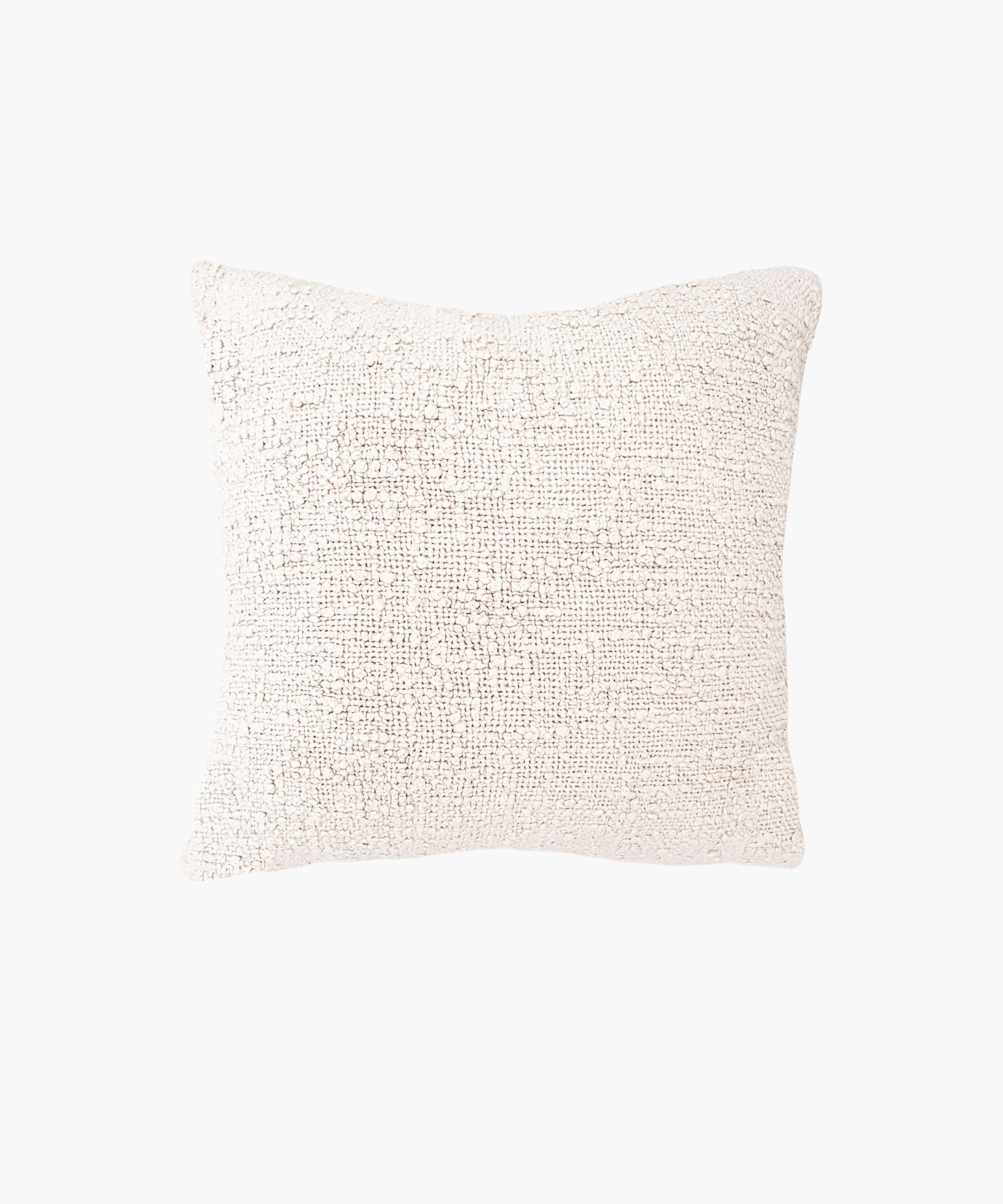 A textured square pillow in a soft ivory color, featuring a woven boucle pattern. The design gives a cozy, inviting feel, ideal for home decor. | S.W. Home
