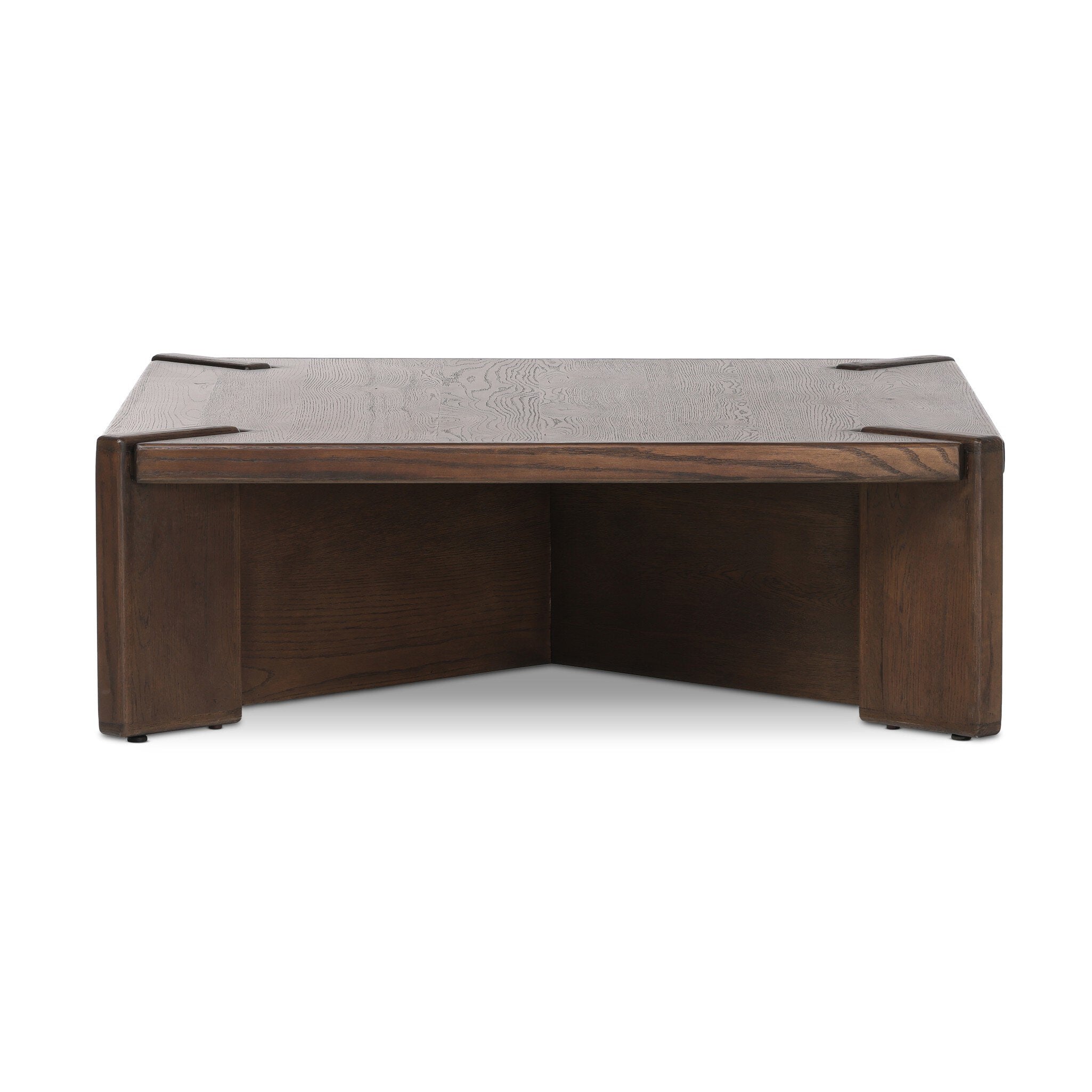 Wooden coffee table with a textured surface on a white background. | S.W. Home