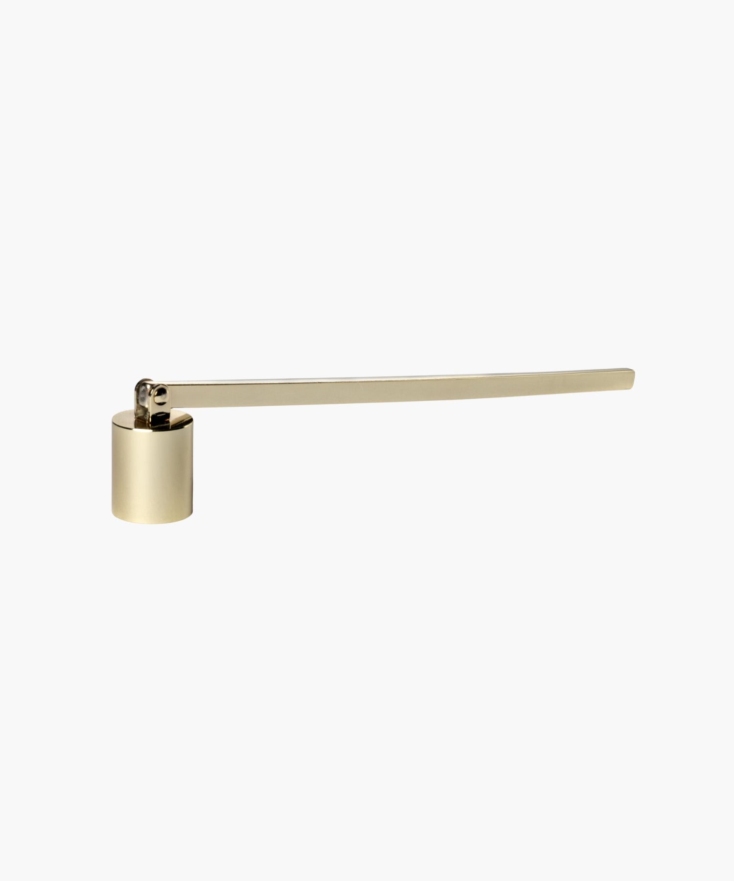 A gold-tone, cylindrical candle or wick snuffer with a long handle extending horizontally. The design is sleek and minimalist against a white background. | SW Home