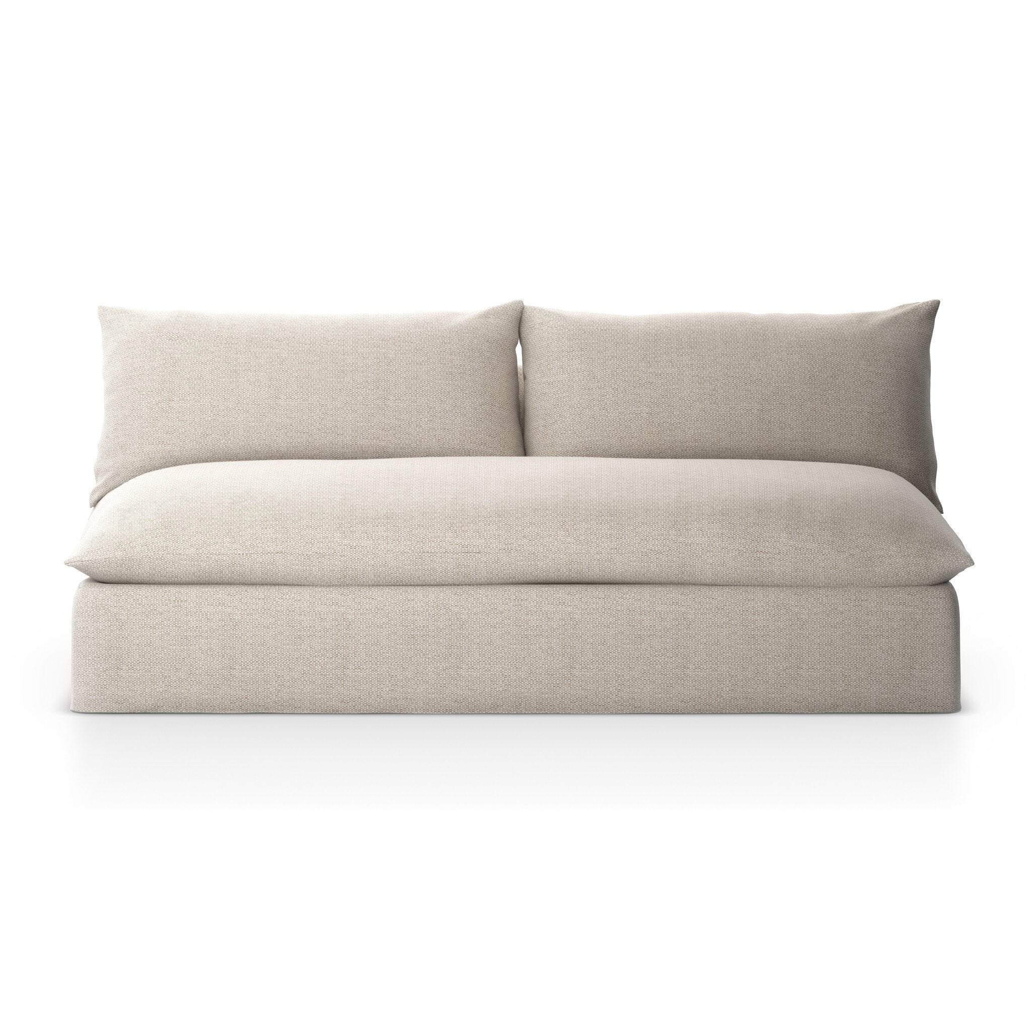 Beige slipcover outdoor sofa on a white background. | S.W. Home
