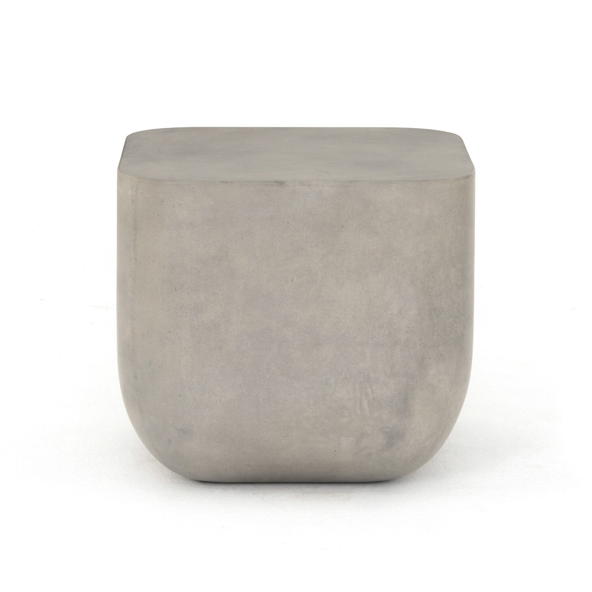 Grey-finished concrete and soft square shaped end table on a white background. | S.W. Home