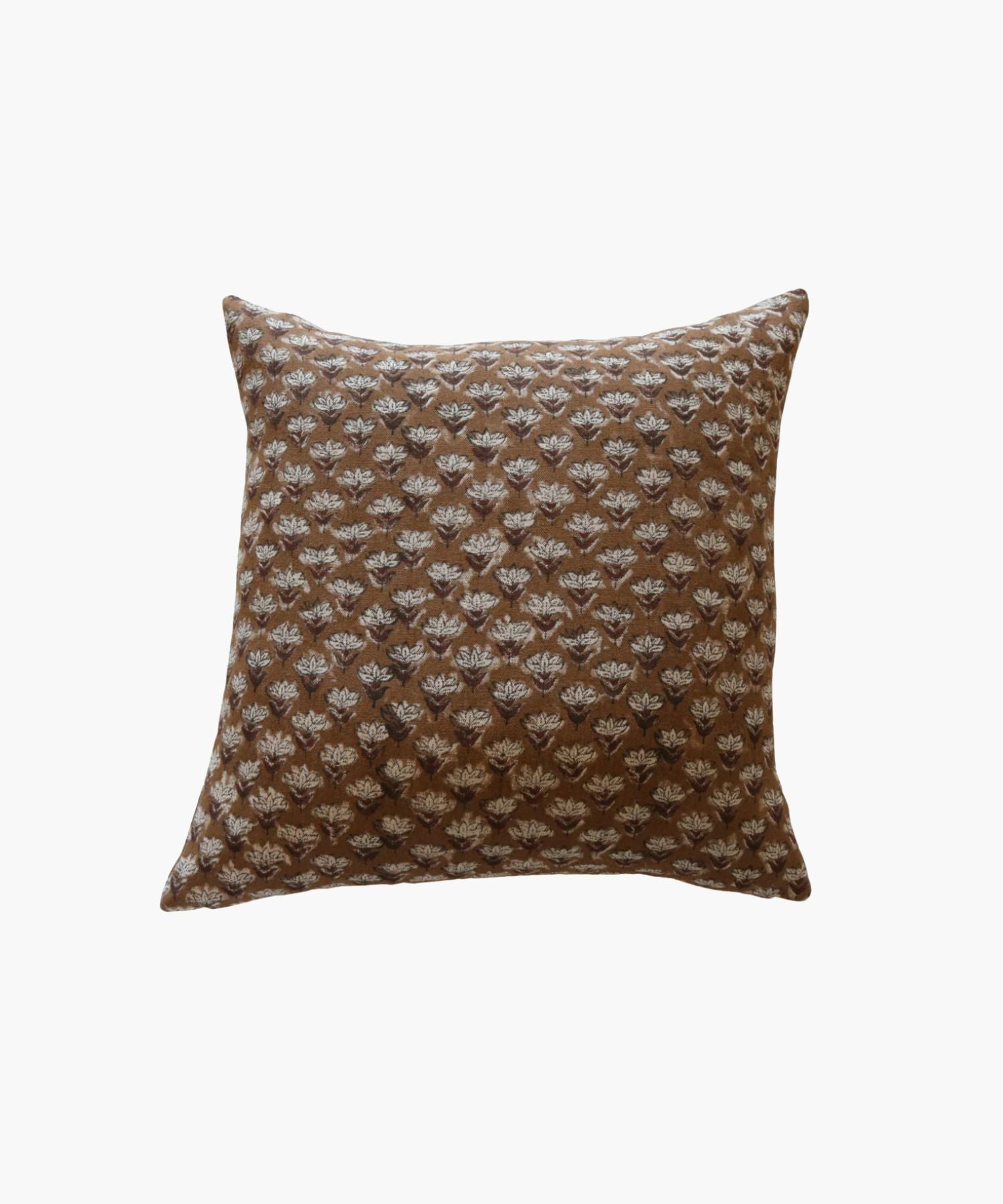 Brown pillow with a subtle floral pattern on a white background. | S.W. Home