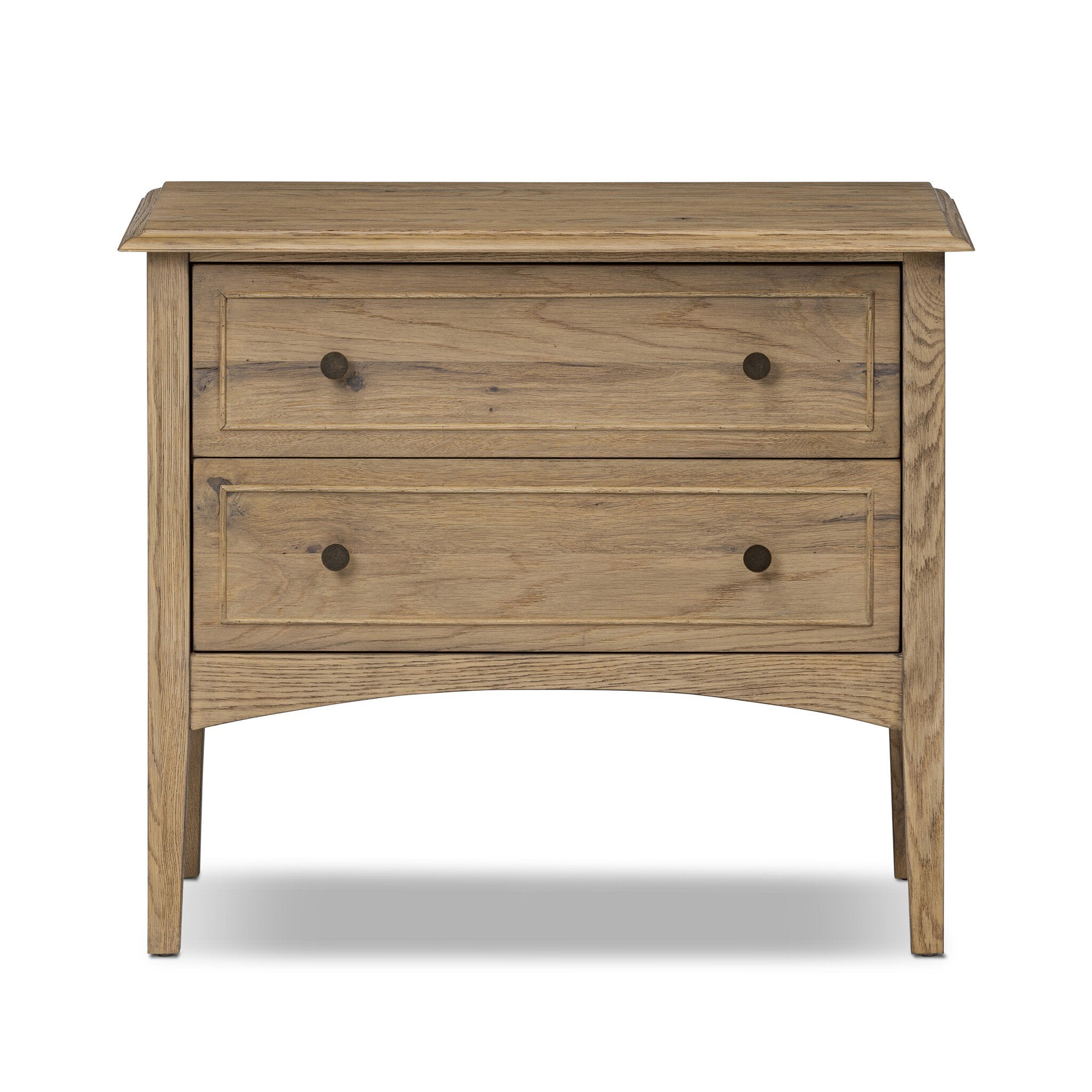 Wooden nightstand with two drawers on a white background. | S.W. Home