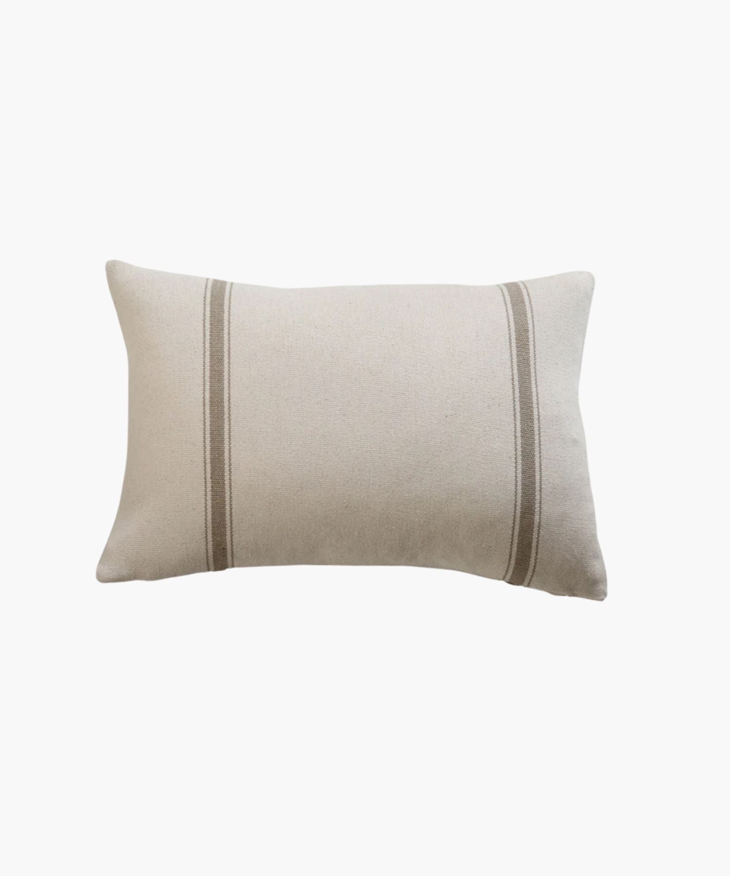A rectangular or lumbar pillow cover with two vertical, parallel tan stripes on a natural cotton fabric background. The style is minimalistic and cozy, conveying simplicity and comfort. | SW Home