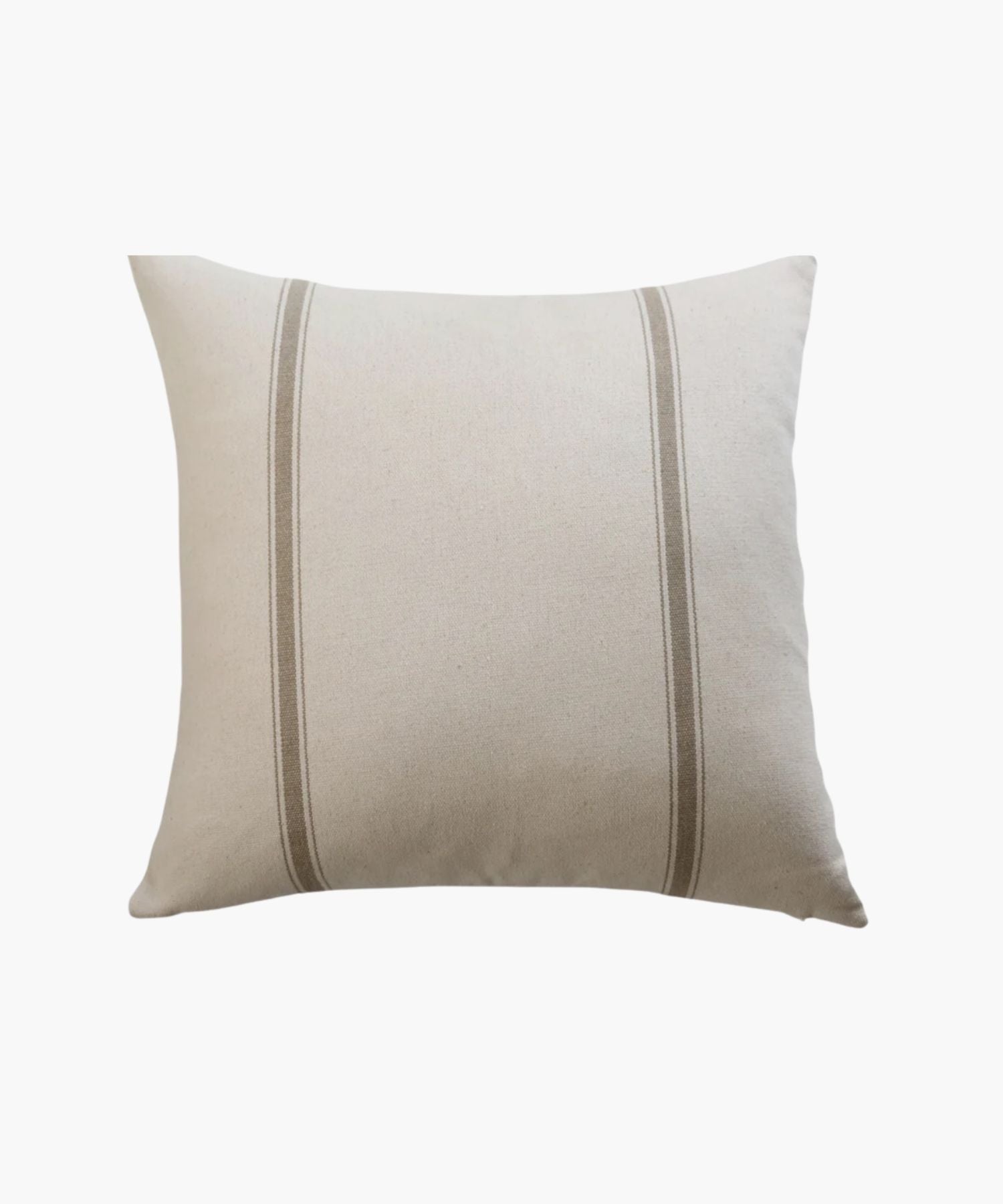 A square pillow cover with two vertical, parallel tan stripes on a natural cotton fabric background. The style is minimalistic and cozy, conveying simplicity and comfort. | SW Home