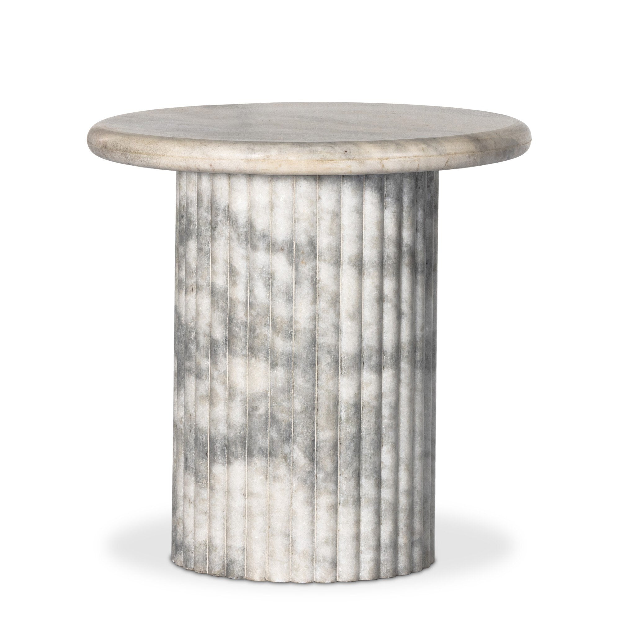 A ribbed marble base topped with polished white marble. | S.W. Home