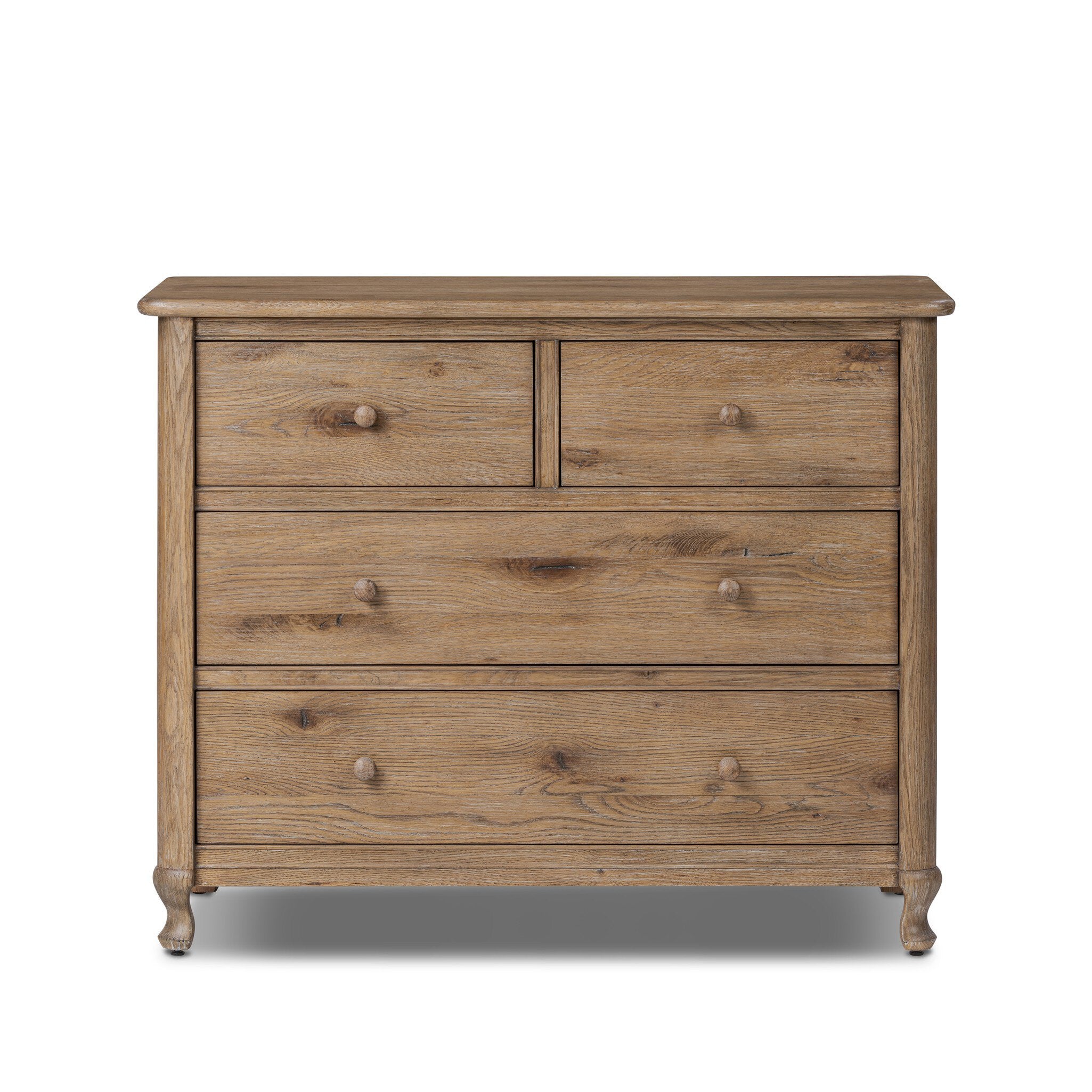Wooden dresser with four drawers on a white background. | S.W. Home