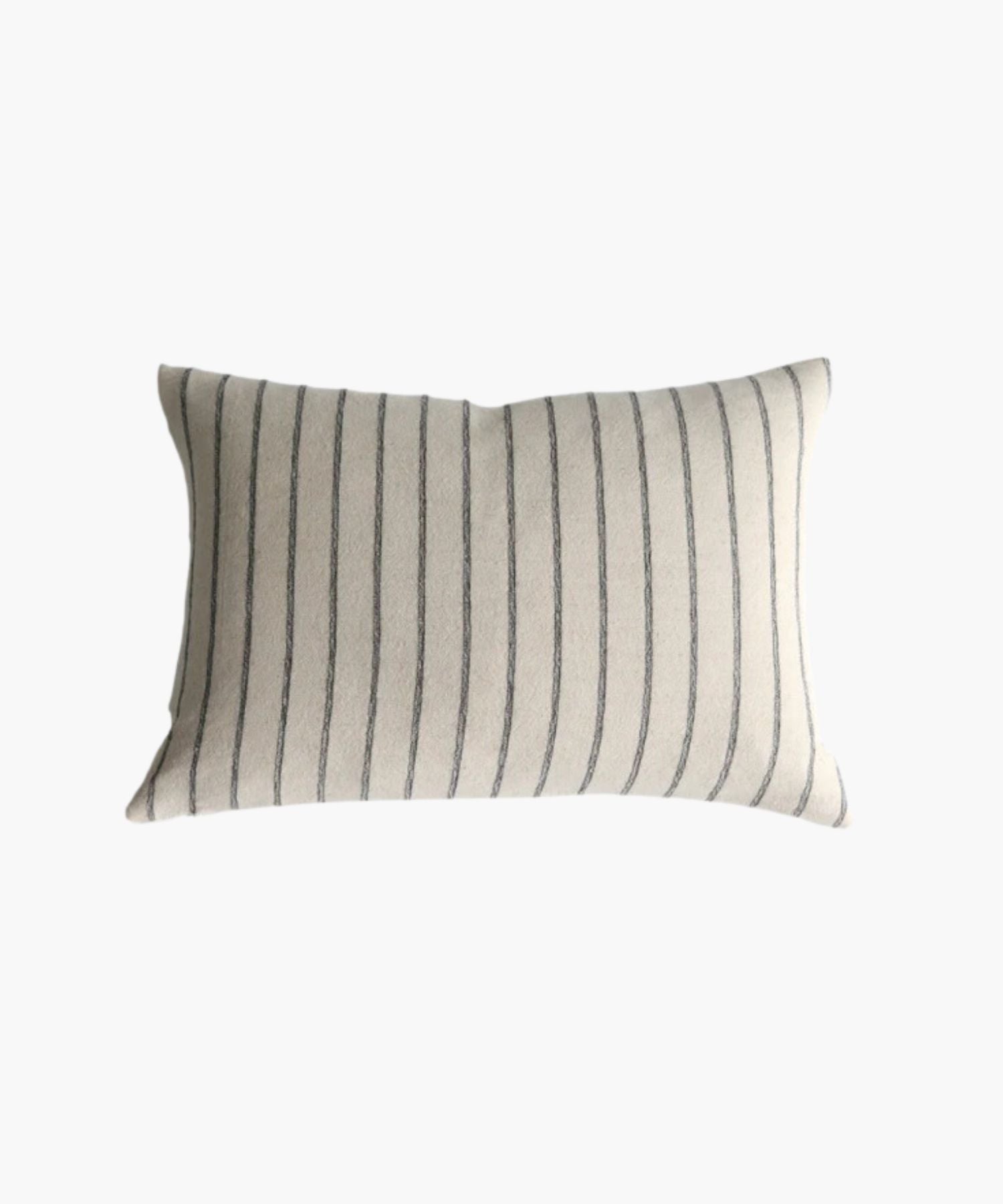 A rectangular or lumbar pillow cover with vertical black woven stripes on a cream background. The pattern is simple and elegant, conveying a calm and cozy atmosphere. | Wildwood Home Co.