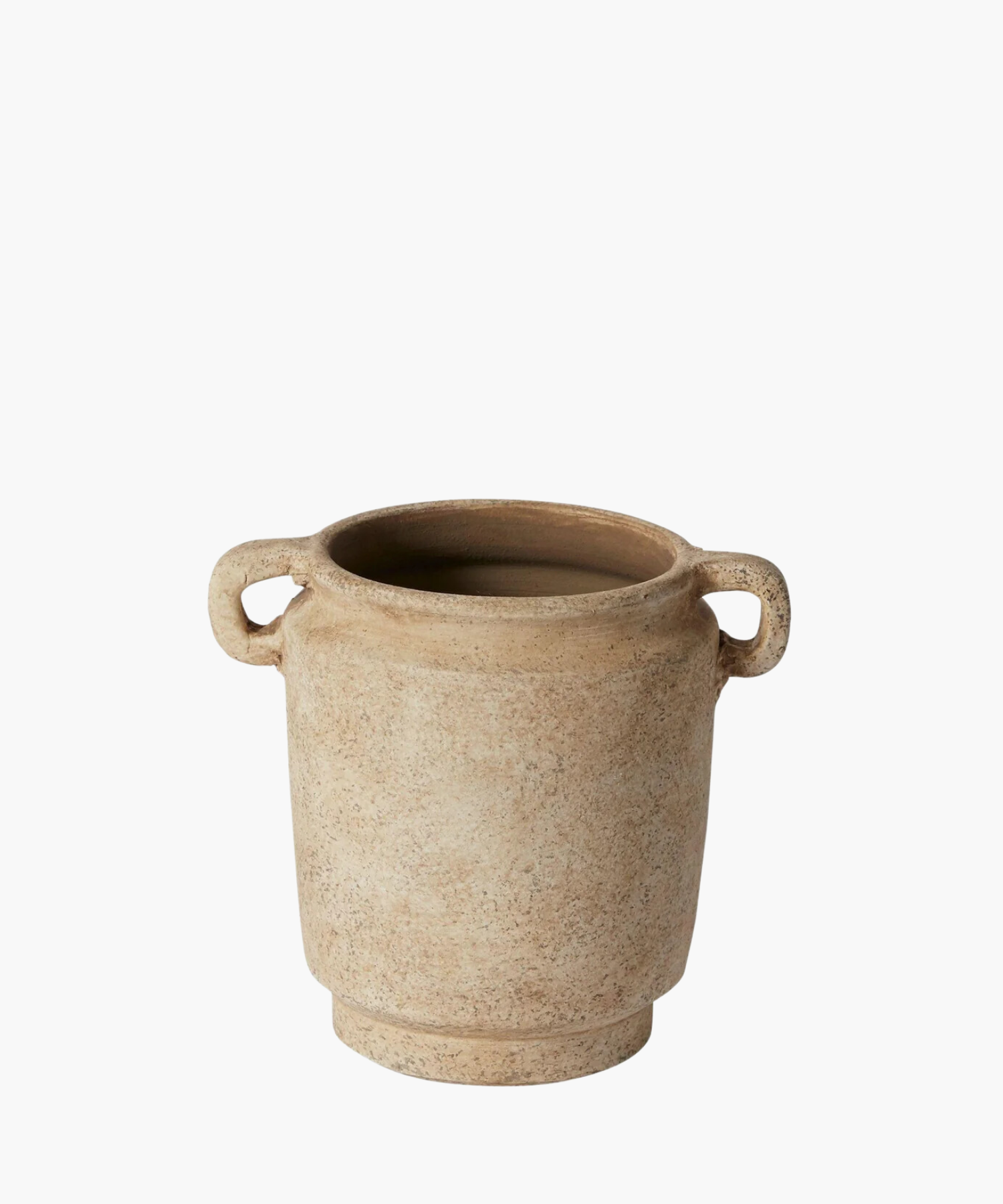 Rustic beige ceramic vase with a speckled texture, featuring two looped handles on each side. The design is simple and evokes a natural, earthy feel. | S.W. Home