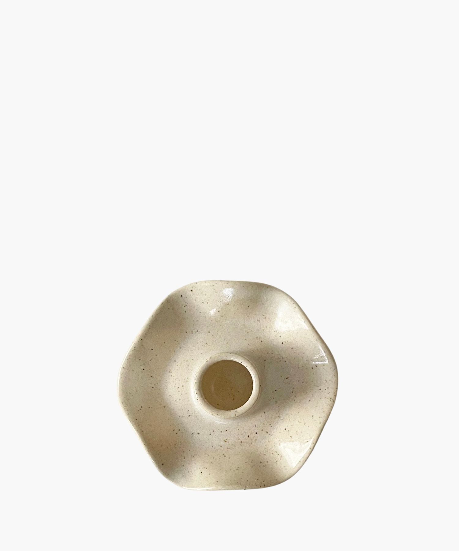 Beige ceramic candle holder on a white background. | SW Home