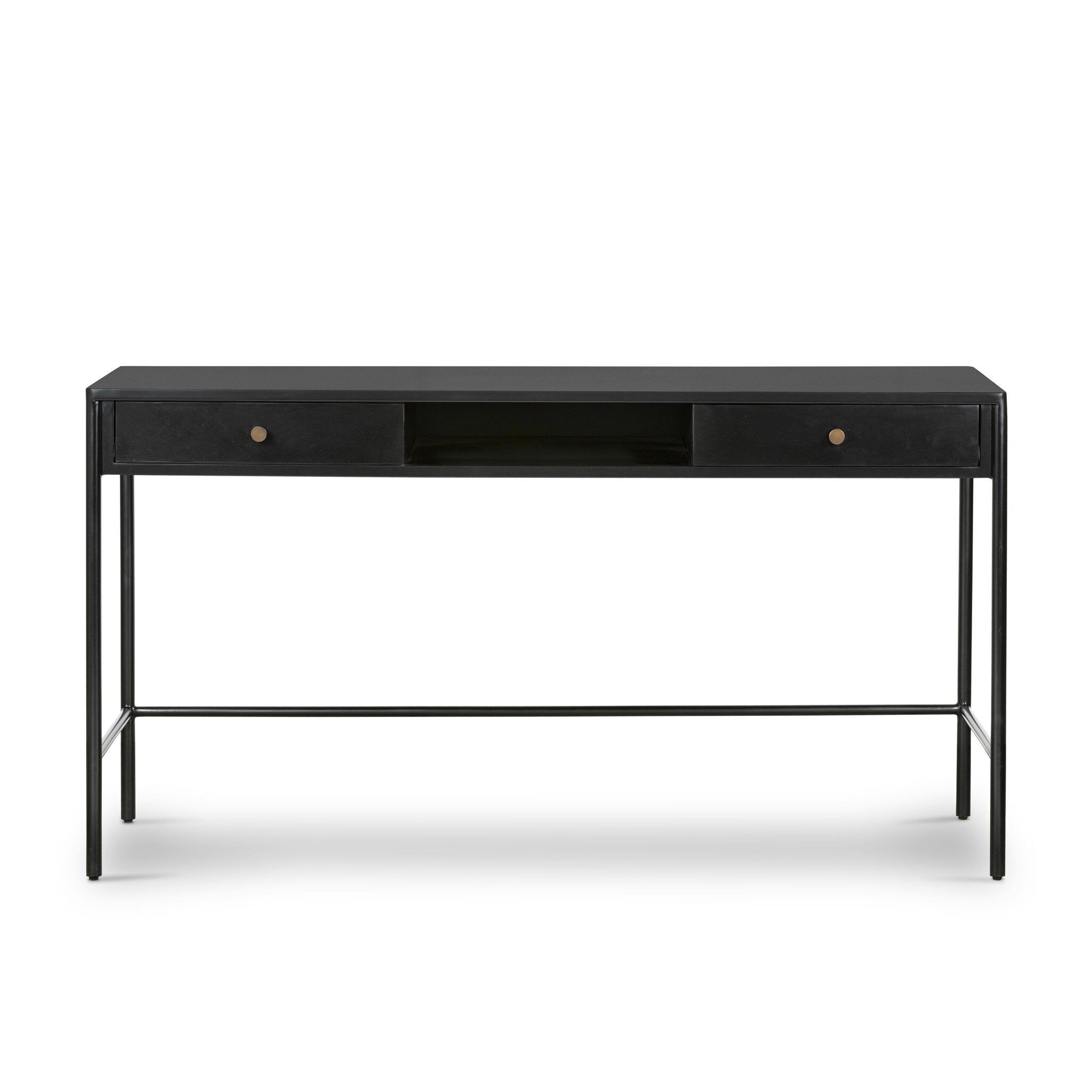 Black desk with two drawers on a white background. | S.W. Home