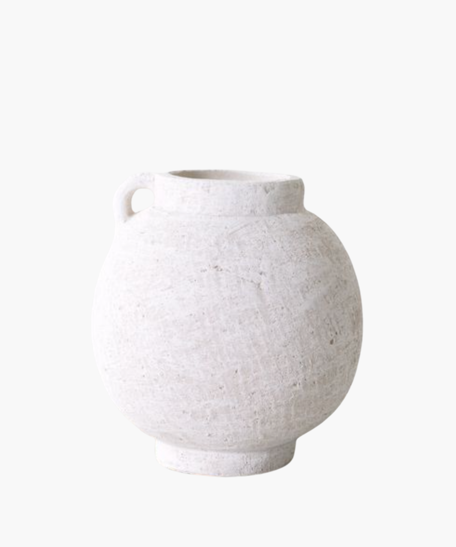 A white, round, ceramic Truett vase with a textured surface on a plain background. | S.W. Home