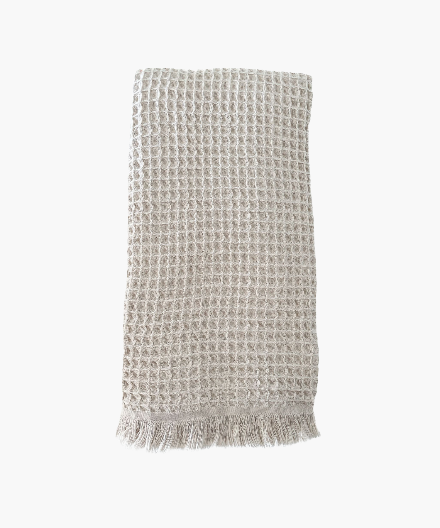 A gray Turkish cotton waffle bath towel with a fringe border. | SW Home