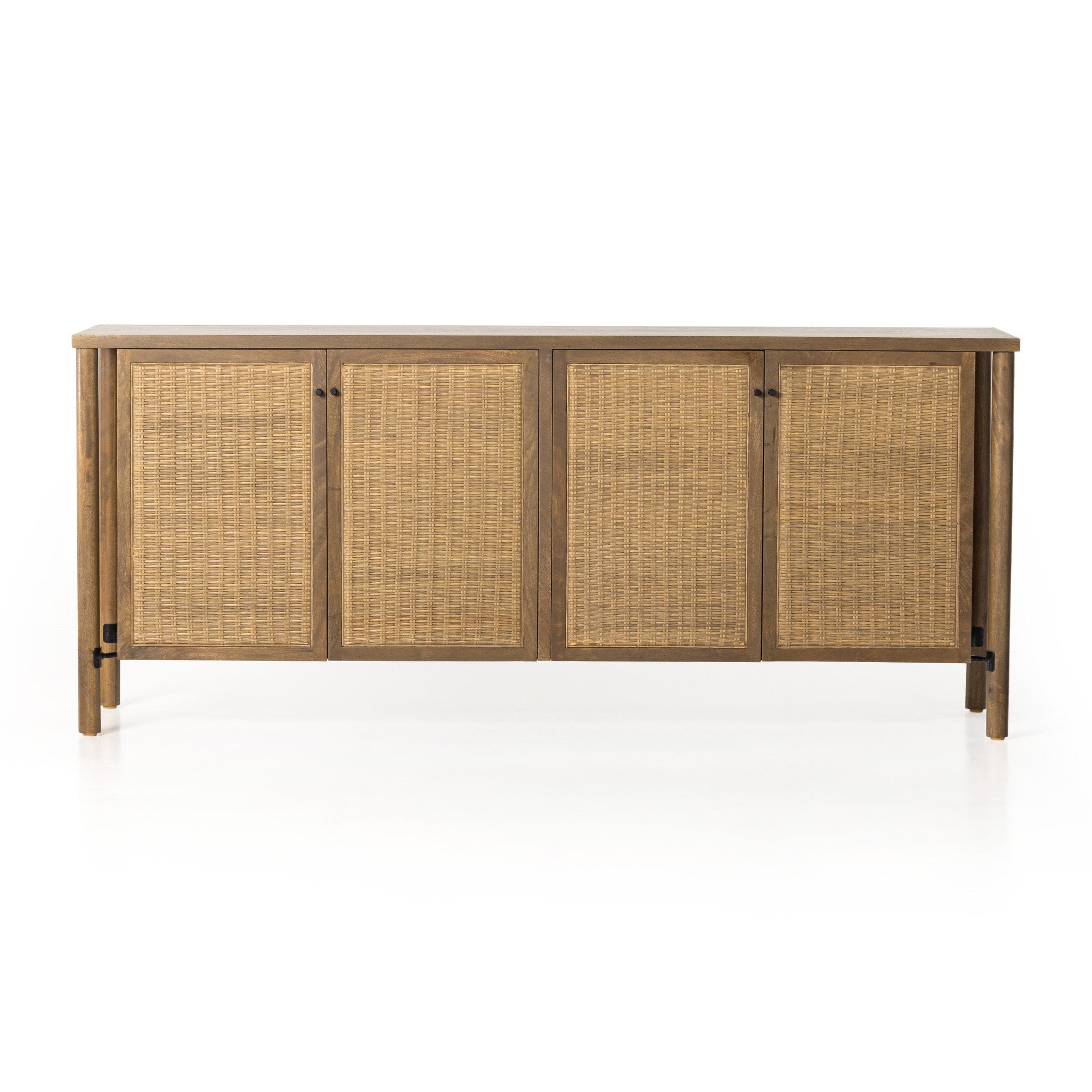 Wooden sideboard with rattan doors on a white background. | S.W. Home