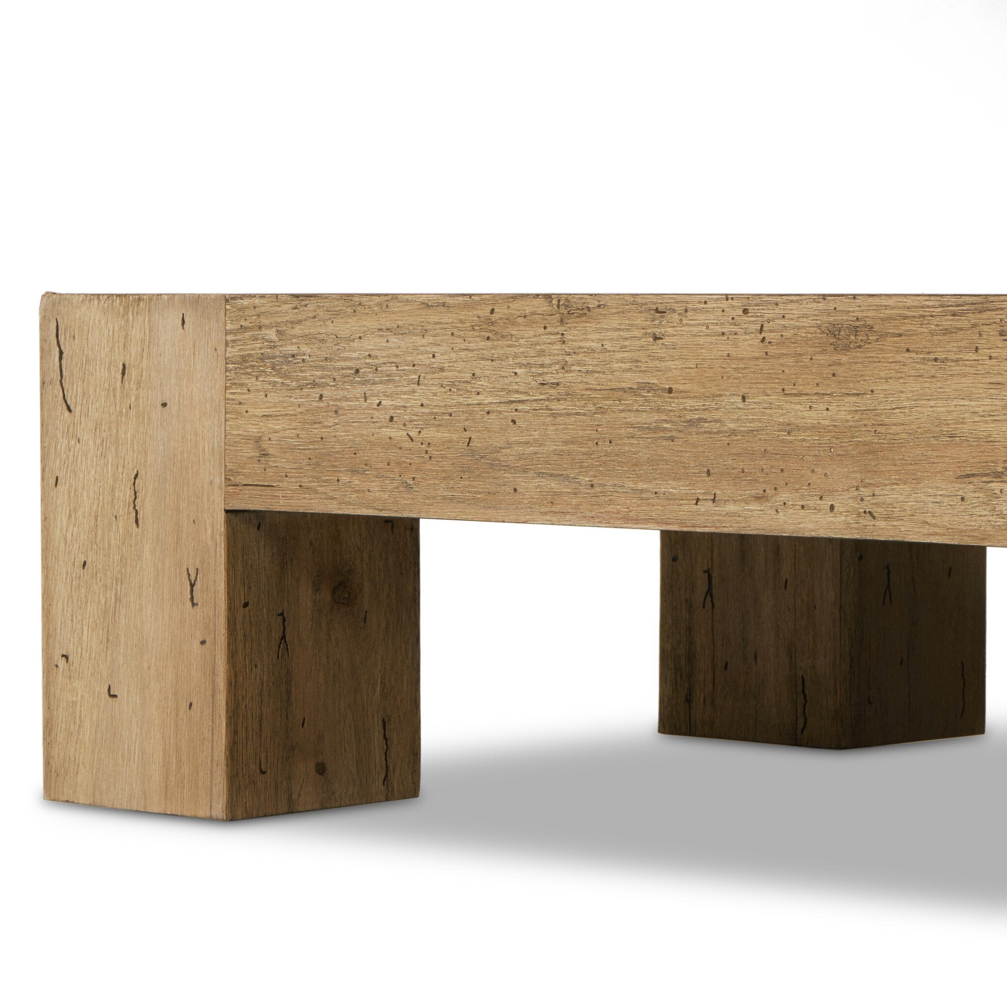 Thick cut oak veneer coffee table on a white background.