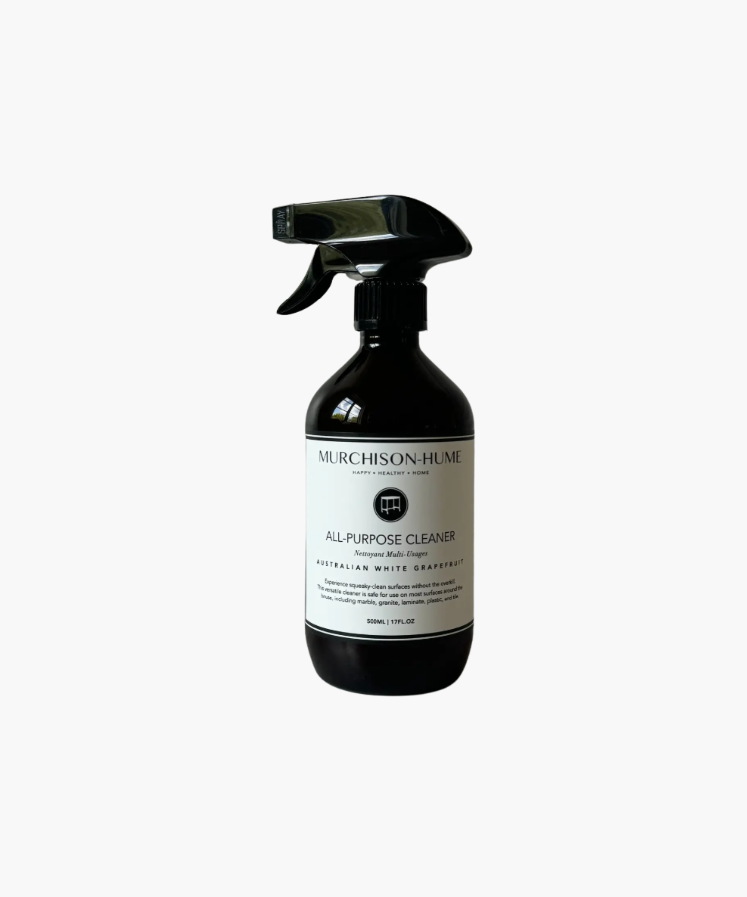 A black spray bottle of Murchison-Hume All-Purpose Cleaner with a white label, featuring details in black text, and a trigger nozzle on top. | SW Home