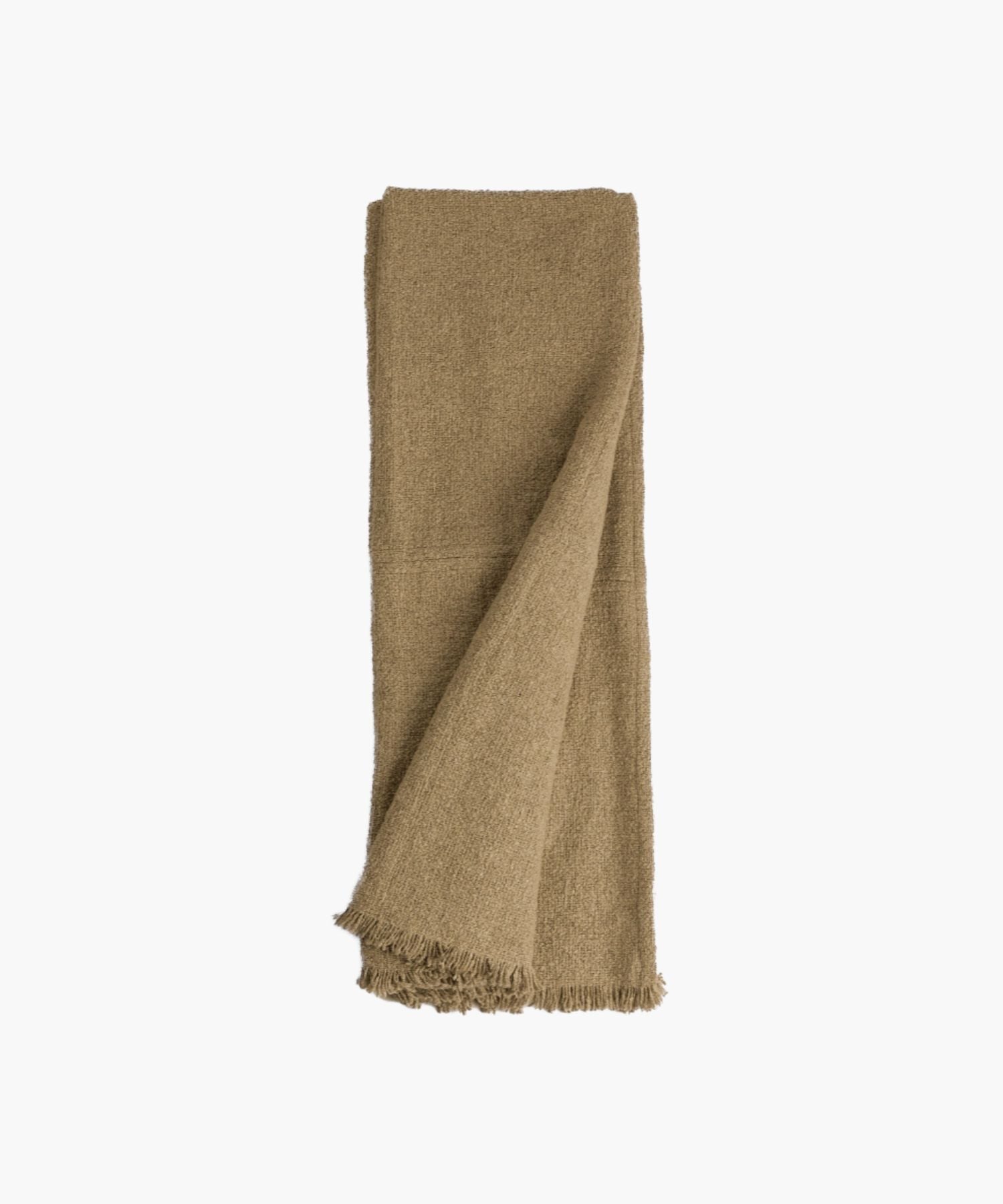 Folded oversized bronze colored decorative throw on a white background highlighting texture, edge finish, and cozy styling. | S.W. Home