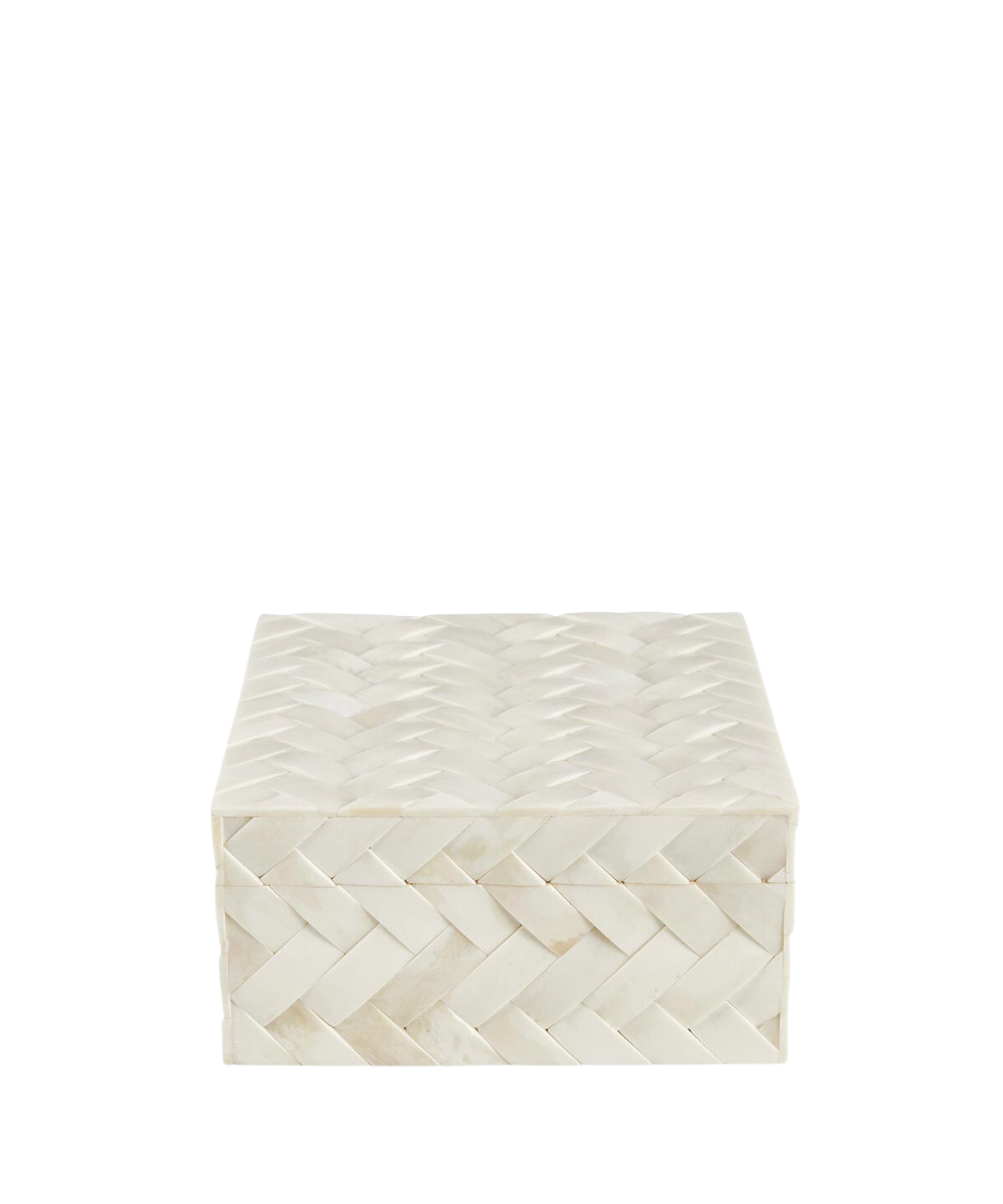 A square decorative box with a woven, ivory-colored herringbone pattern. The smooth, monochrome texture evokes elegance and simplicity. | SW Home
