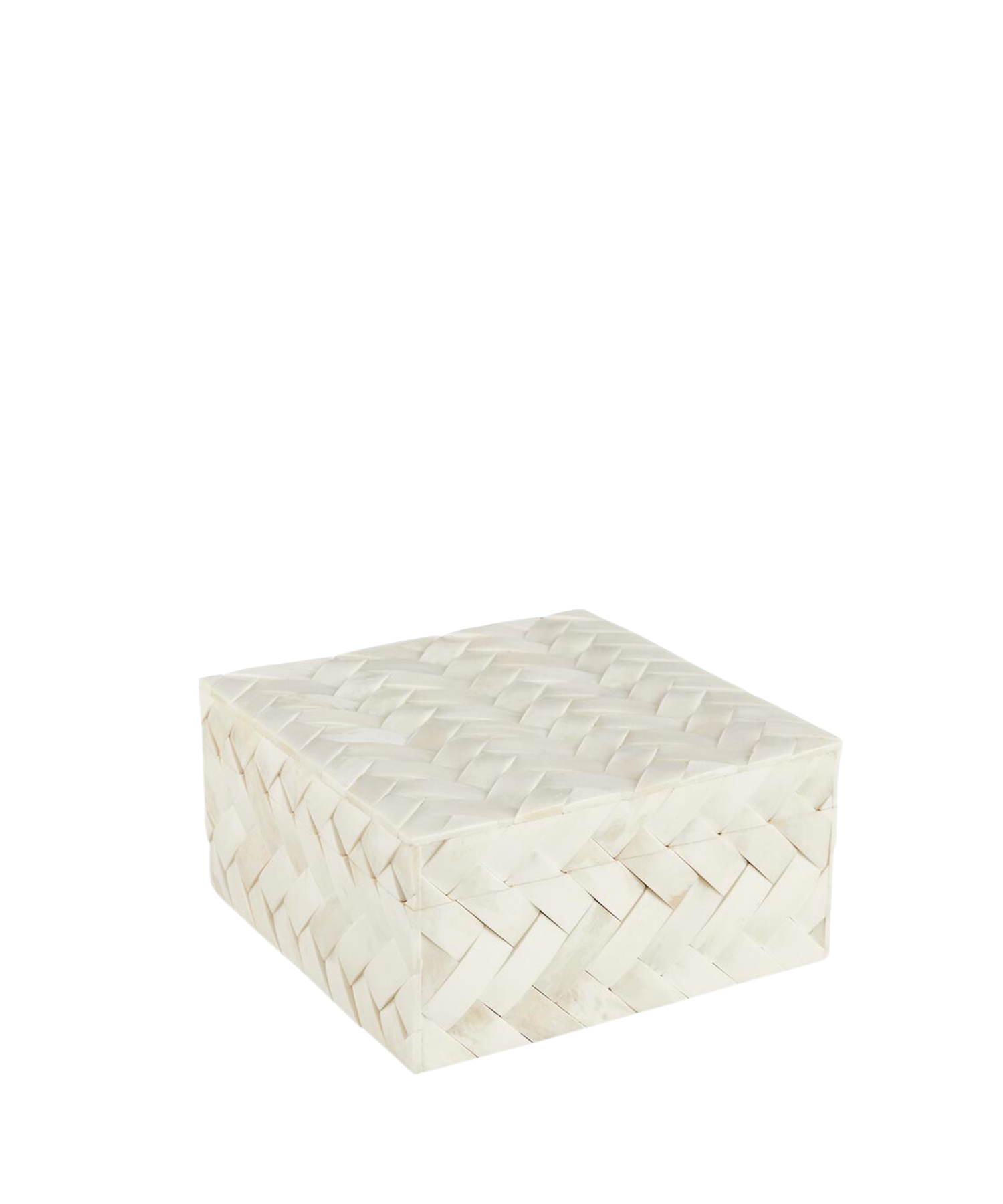 A square decorative box with a woven, ivory-colored herringbone pattern. The smooth, monochrome texture evokes elegance and simplicity. | SW Home