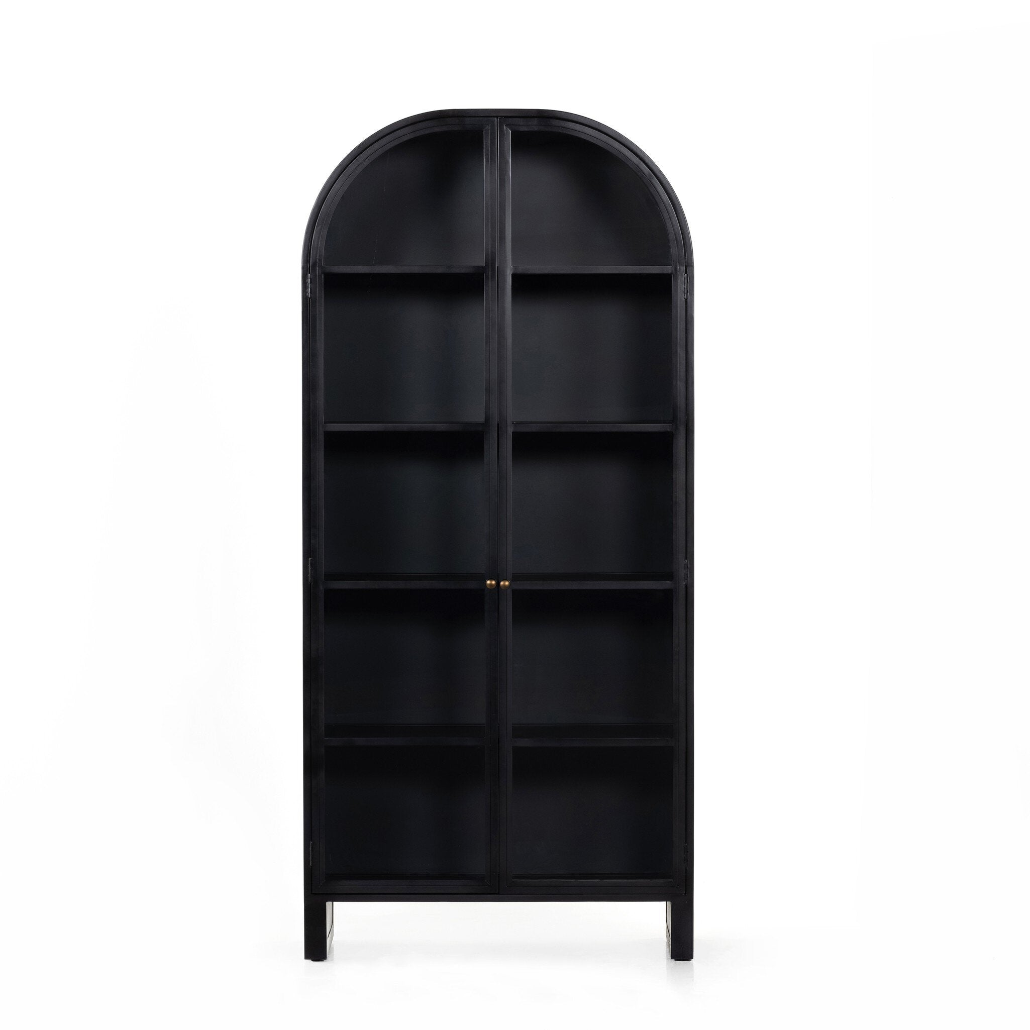Black-finished iron arched cabinet with glass front doors. | S.W. Home