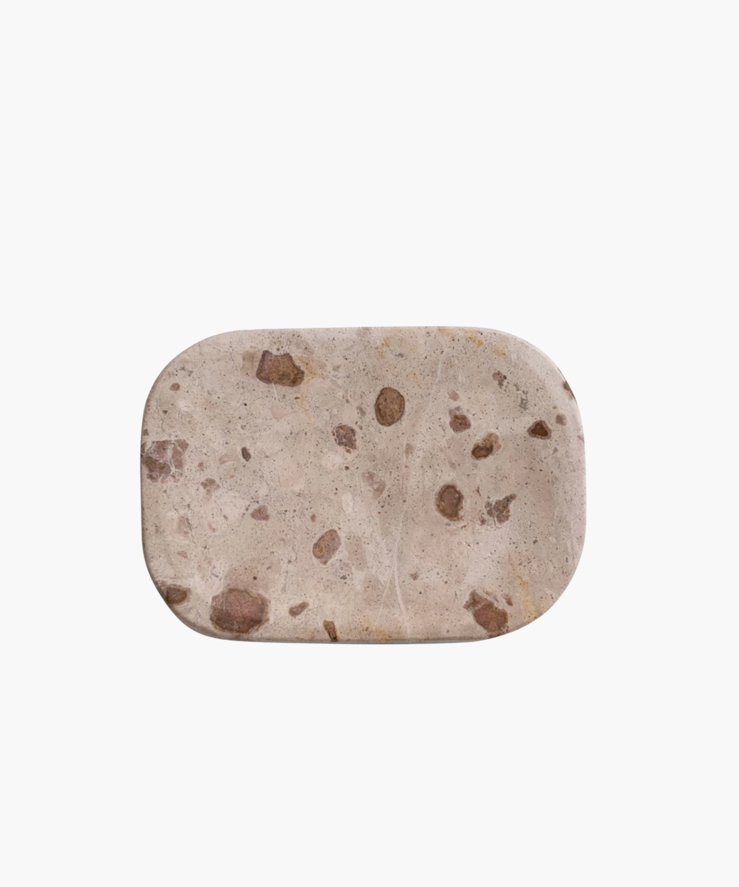Rectangular marble soap dish with rounded edges, featuring a speckled cream and brown terrazzo pattern. The surface is smooth and matte. | S.W. Home | SW Home