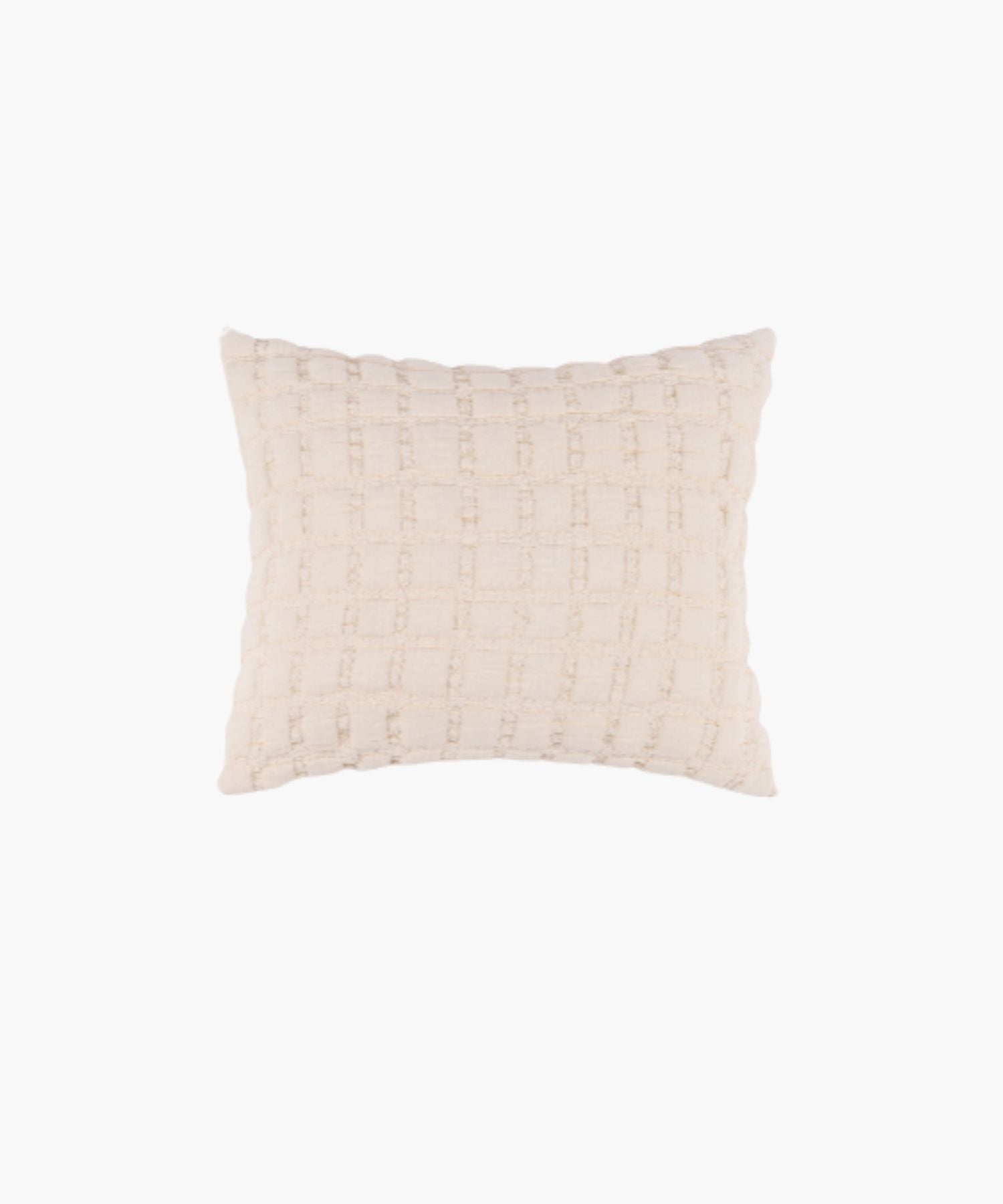 Rectangular cream sham with a puffed grid texture and stitched detail, styled against a white backdrop. | S.W. Home