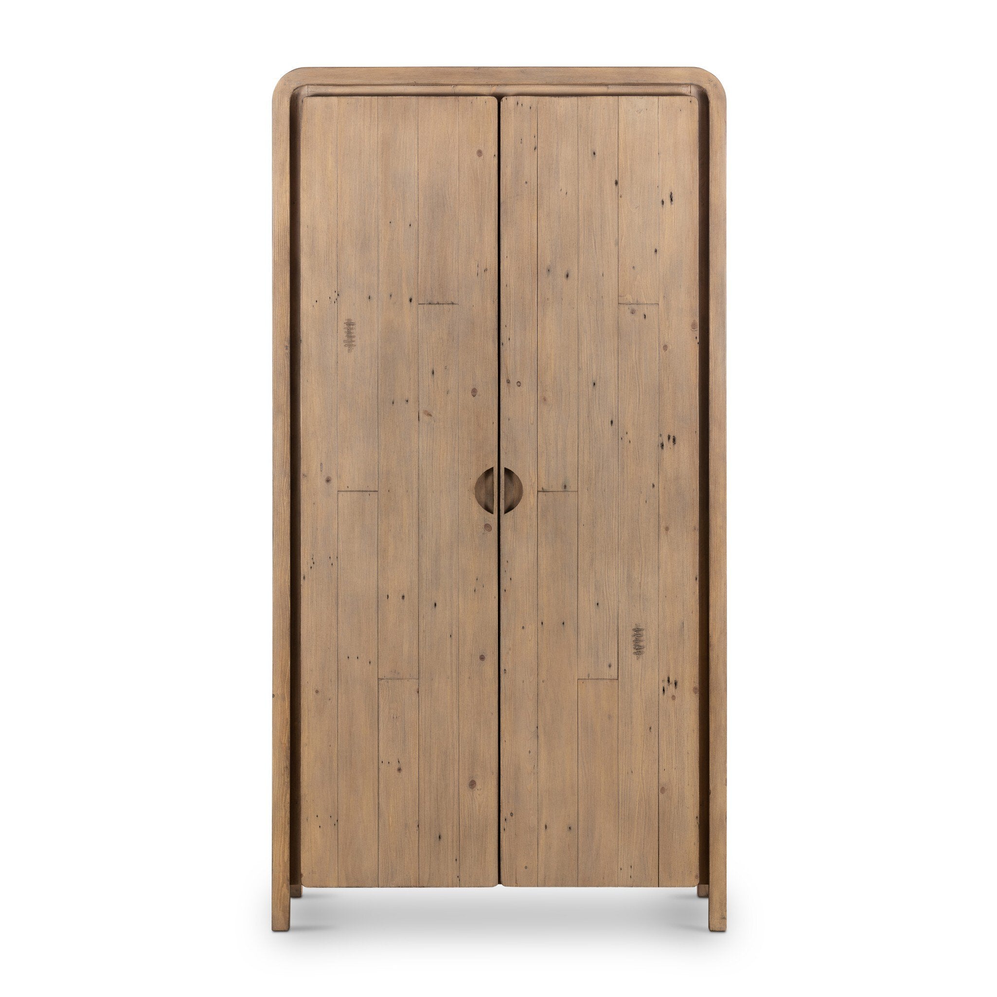 Front view of  a Wooden cabinet with two doors and rounded corners on a white background. | S.W. Home