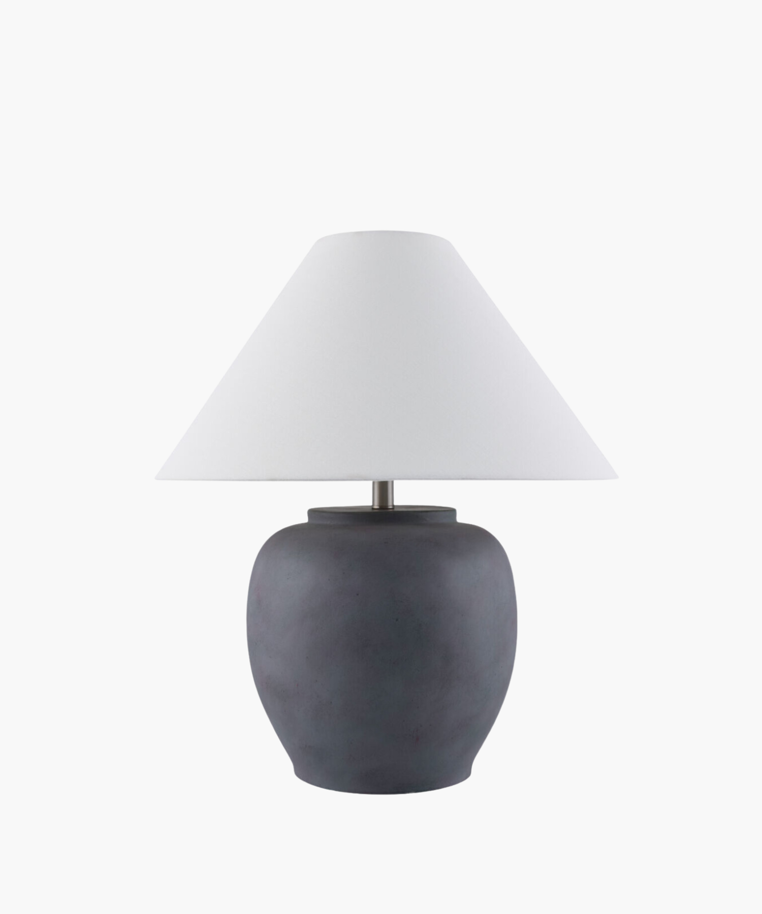 A minimalist table lamp with a broad, smooth gray ceramic base and a crisp white conical shade. The design is modern and calming, ideal for interiors. | S.W. Home
