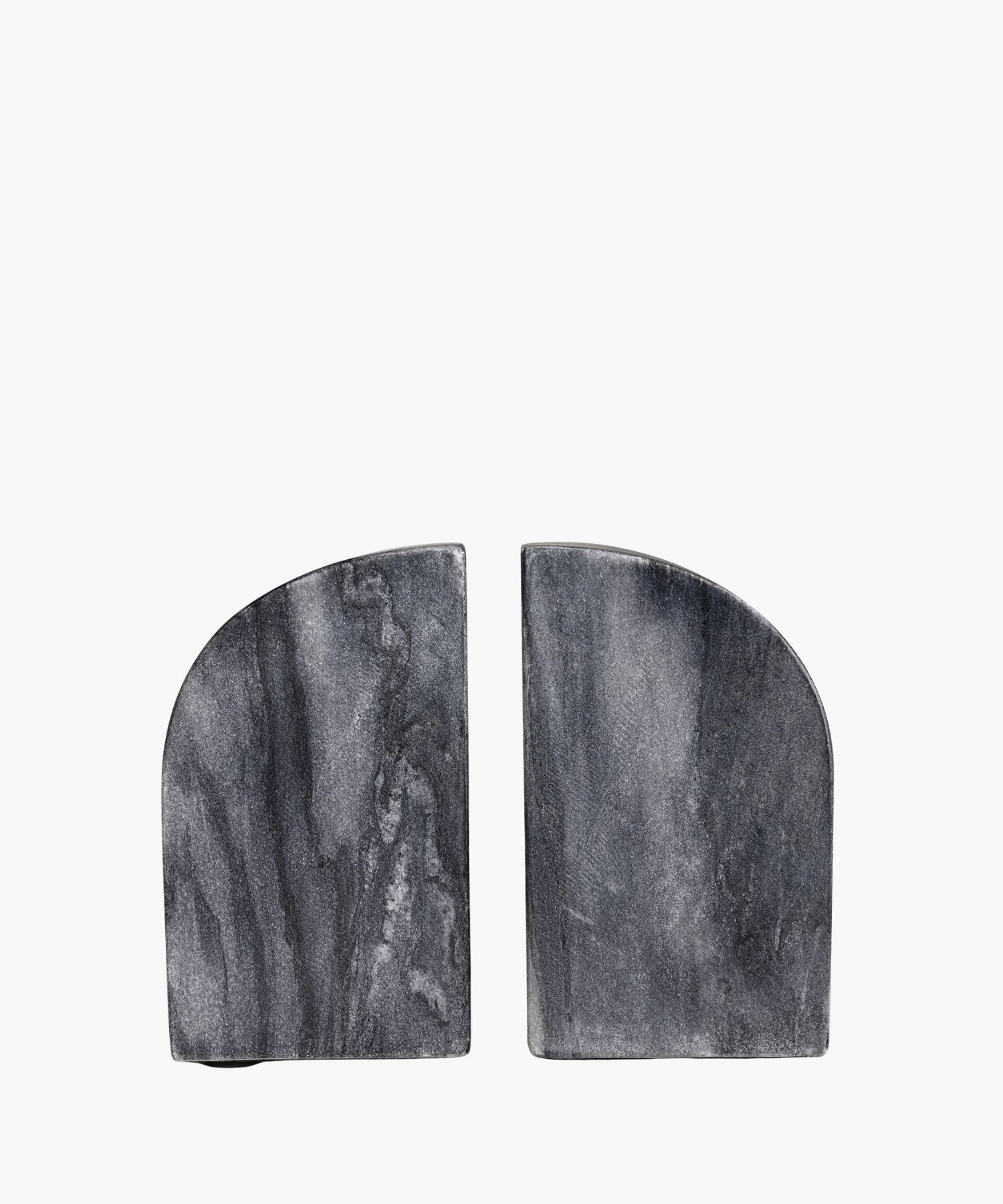 Two gray marble bookends on a white background. | SW Home