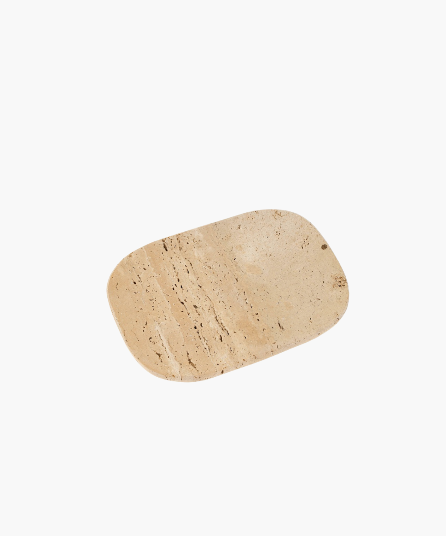 Rounded rectangular beige stone tray with natural dark veins on a white background. Texture suggests a smooth, earthy surface, radiating simplicity and elegance. | SW Home