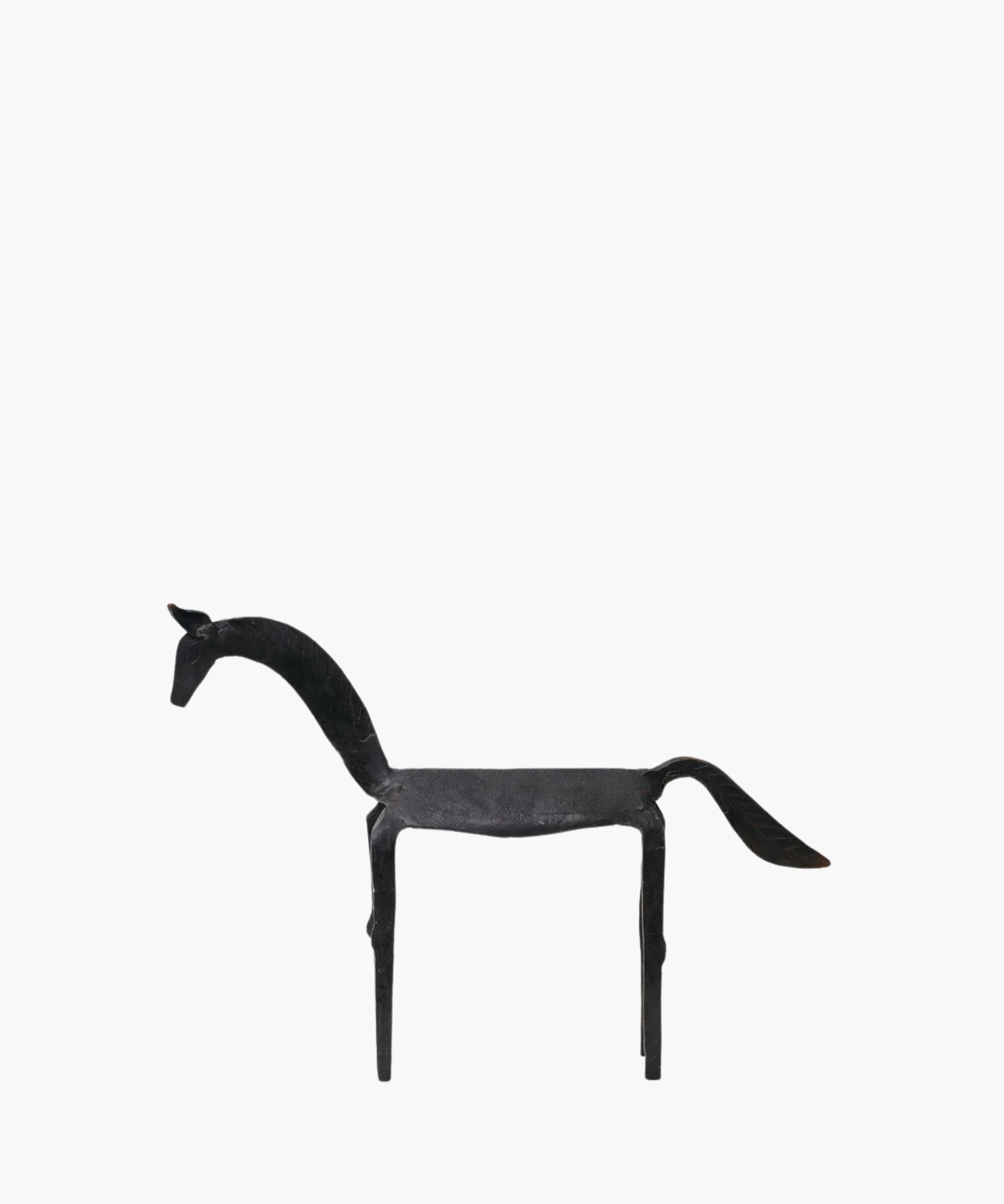 Weathered equestrian sculpture in iron finish styled on a white background.  | SW Home