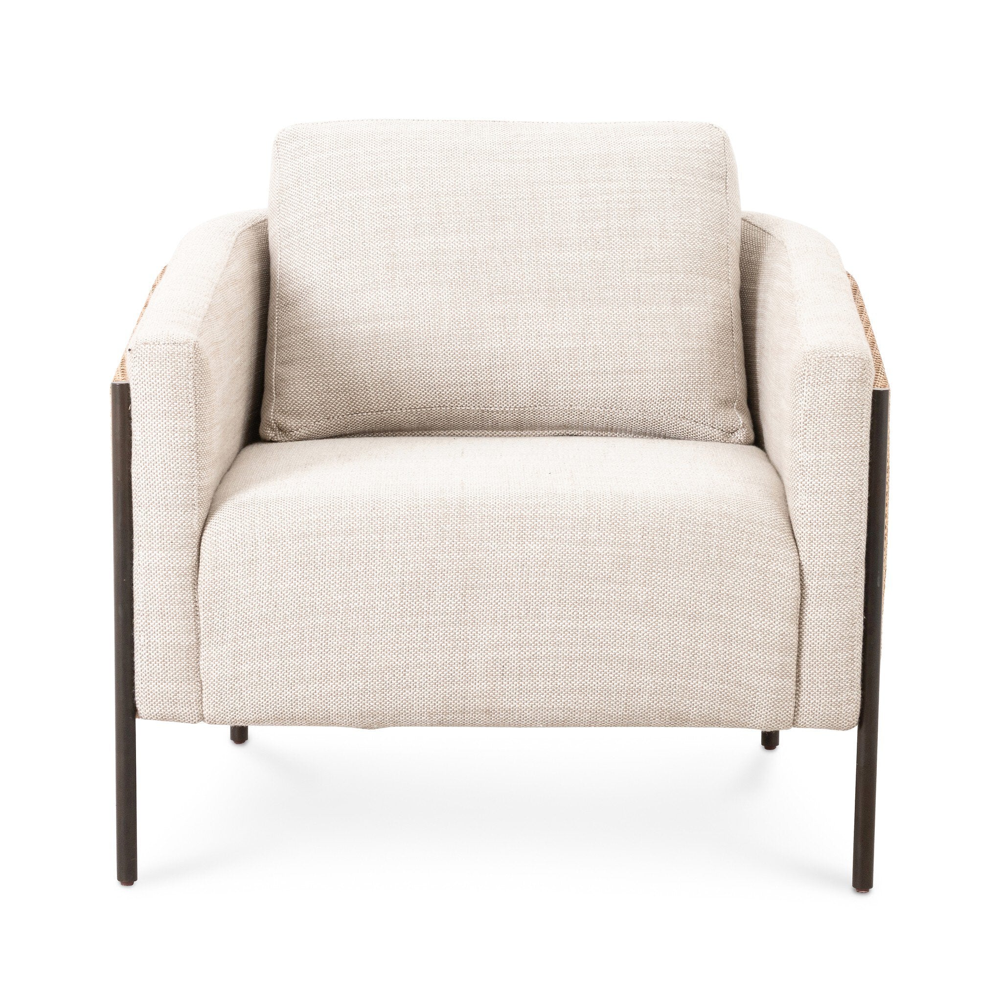 Beige armchair with dark metal legs on a white background. | S.W. Home