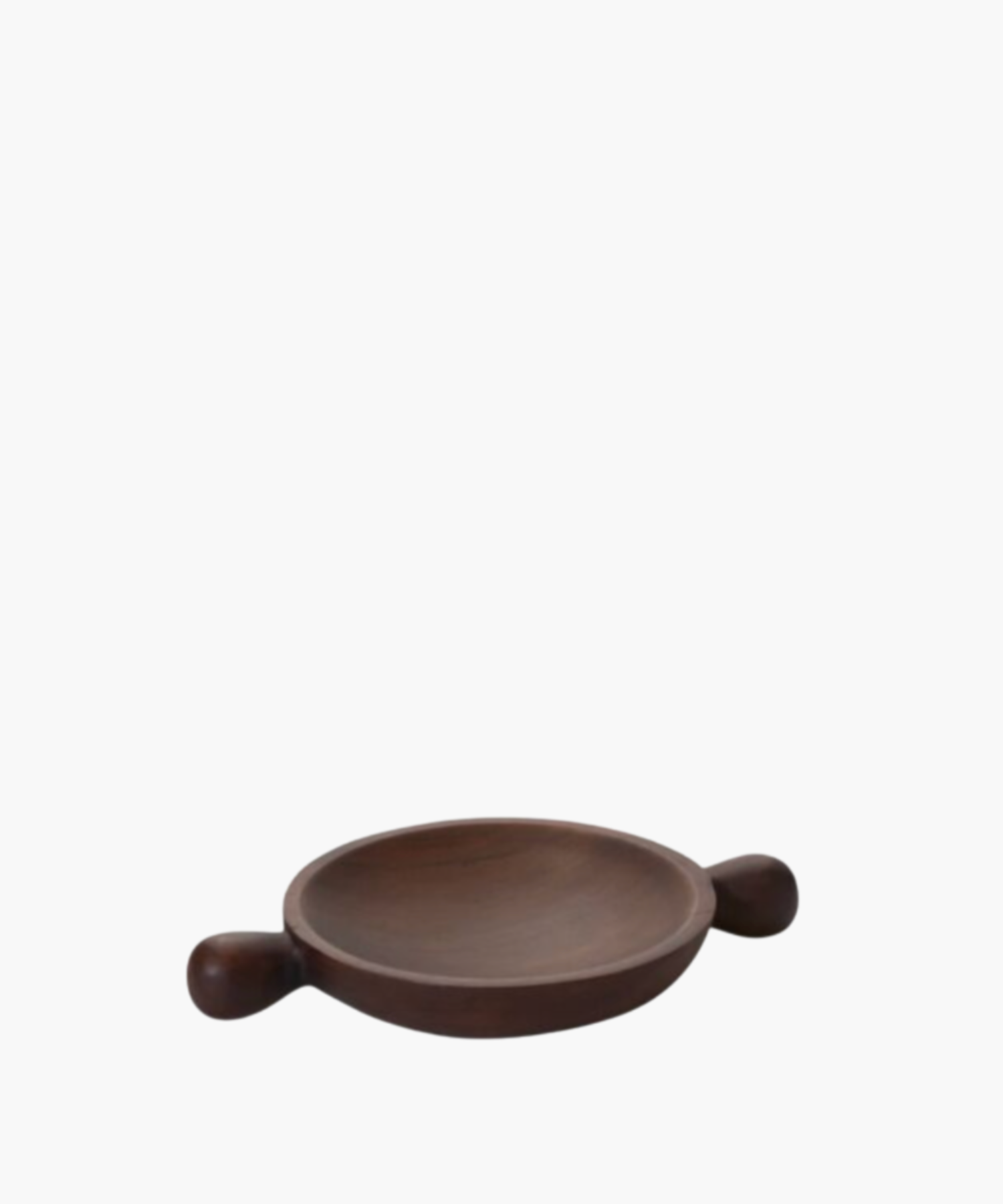 Small round, dark wooden serving tray with handles on each side, set against a white background. The sleek design conveys a rustic, elegant feel. | SW Home