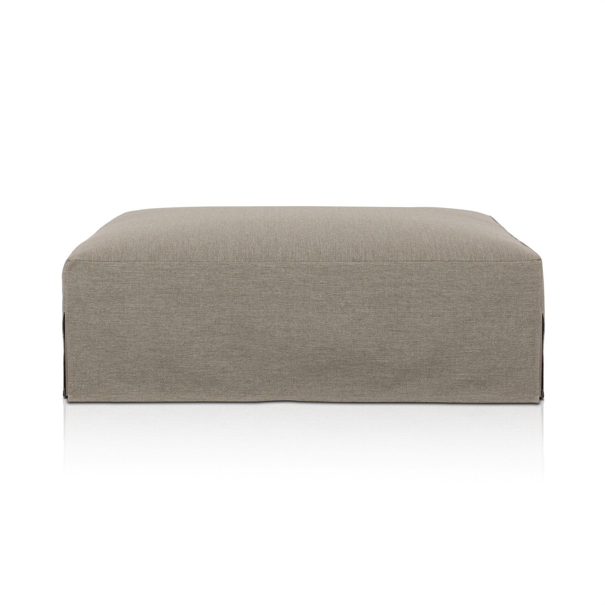 Slipcover gray outdoor ottoman on a white background. | S.W. Home