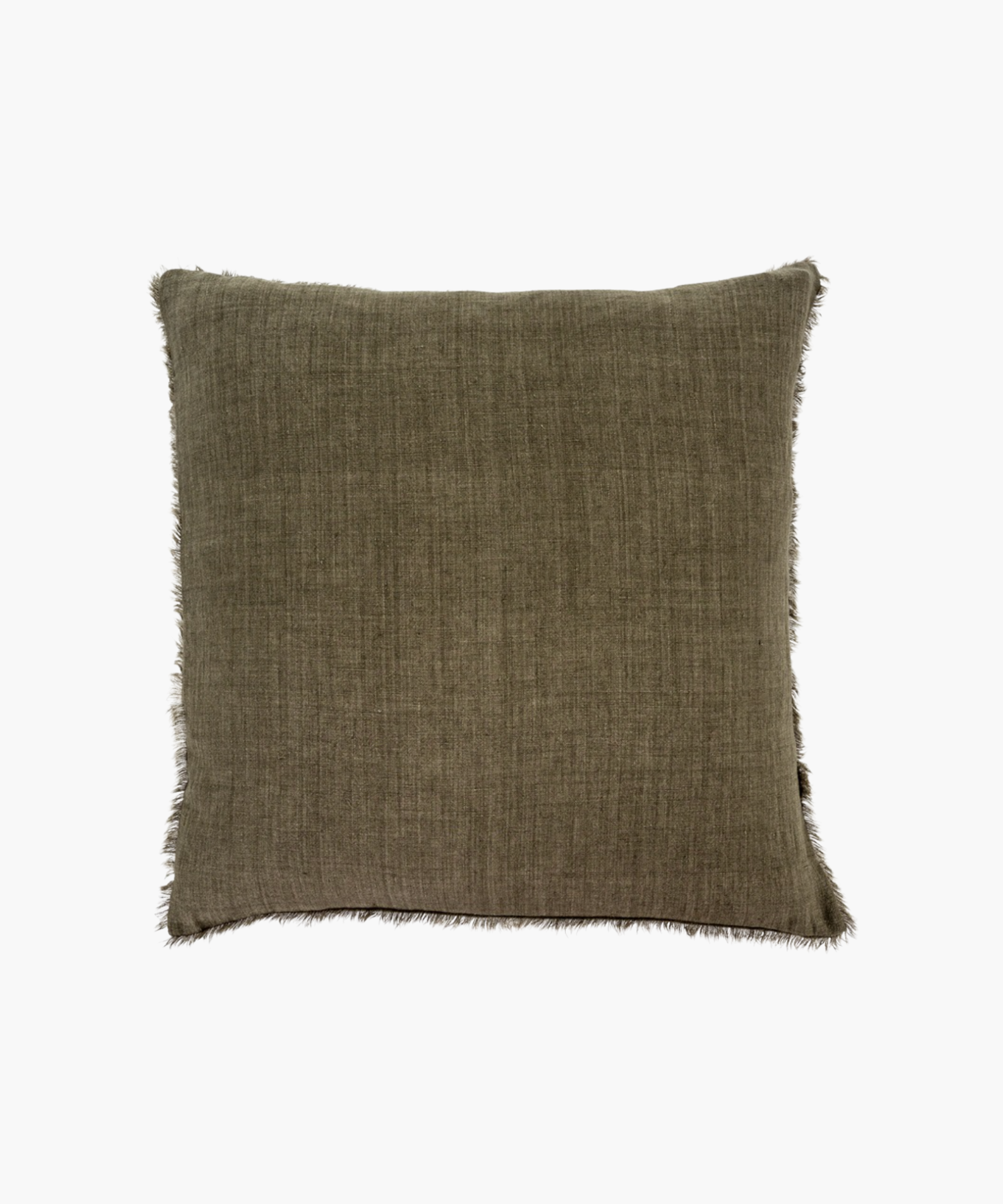 A square-shaped pillow cover with a frayed edge, in a shadow color. | Wildwood Home Co.
