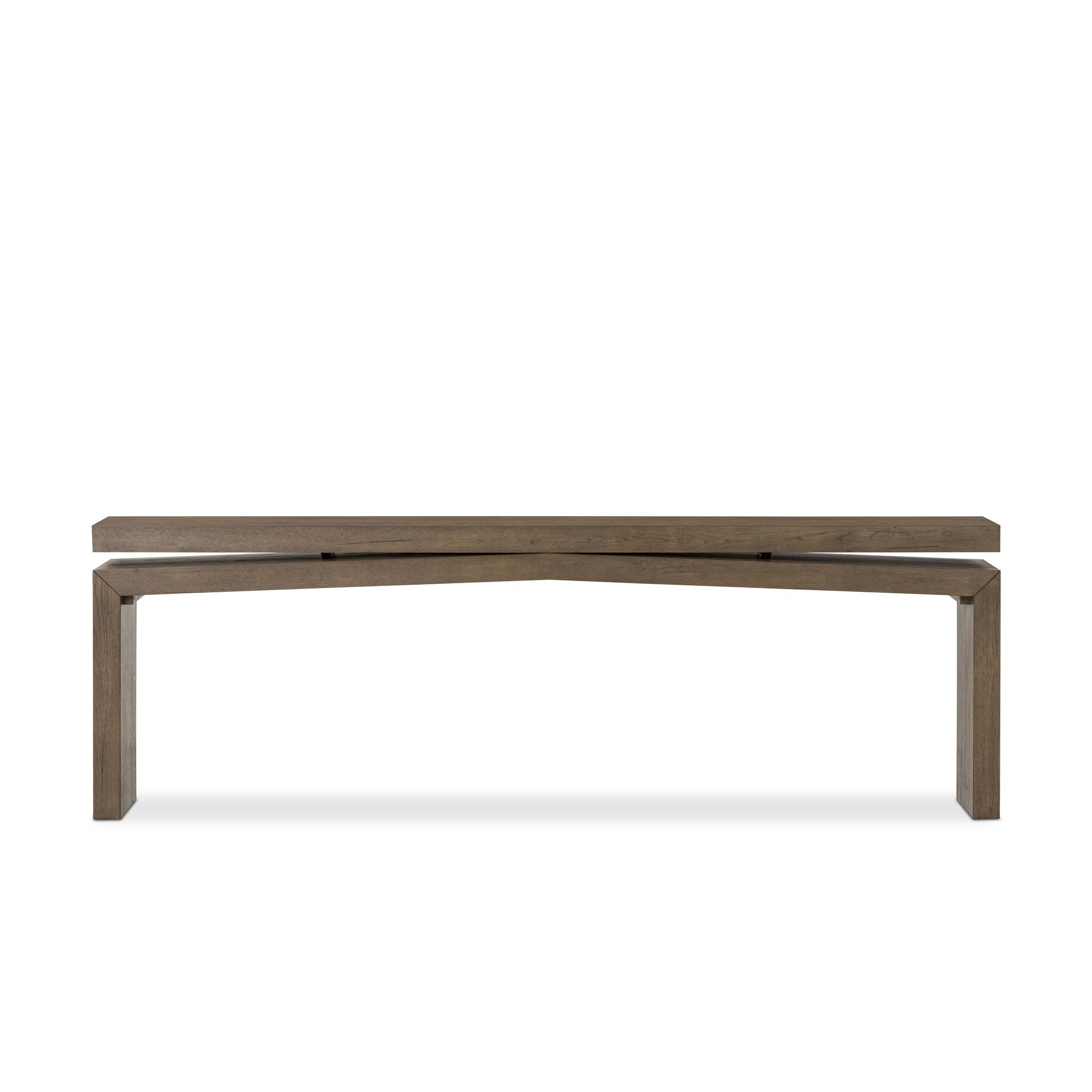 Wooden console table with a curved design on a white background. | S.W. Home