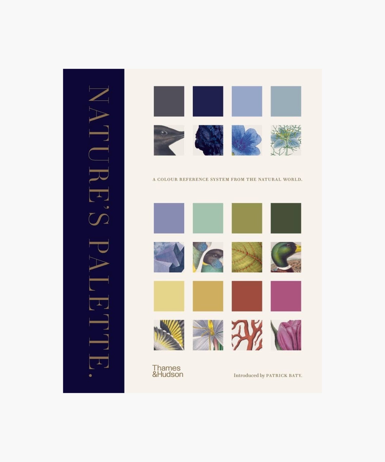 The cover of the book "Nature's Palette" by Thames & Hudson features a grid of color swatches with natural elements, conveying a harmonious, artistic theme. | S.W. Home