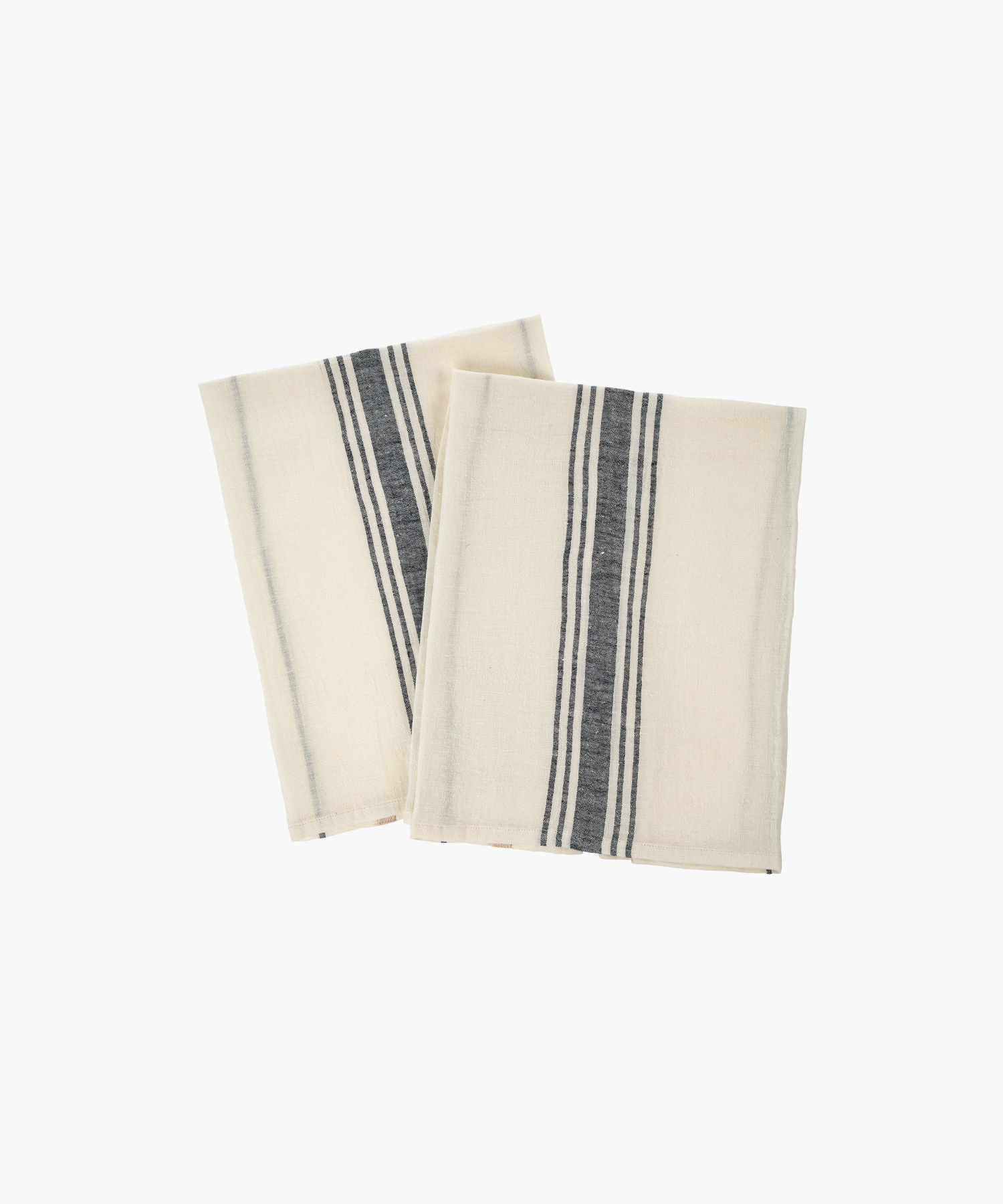Two handwoven pure linen kitchen towels with gray vertical stripes, neatly stacked. The texture is soft and the pattern gives a classic French style feel. | S.W. Home