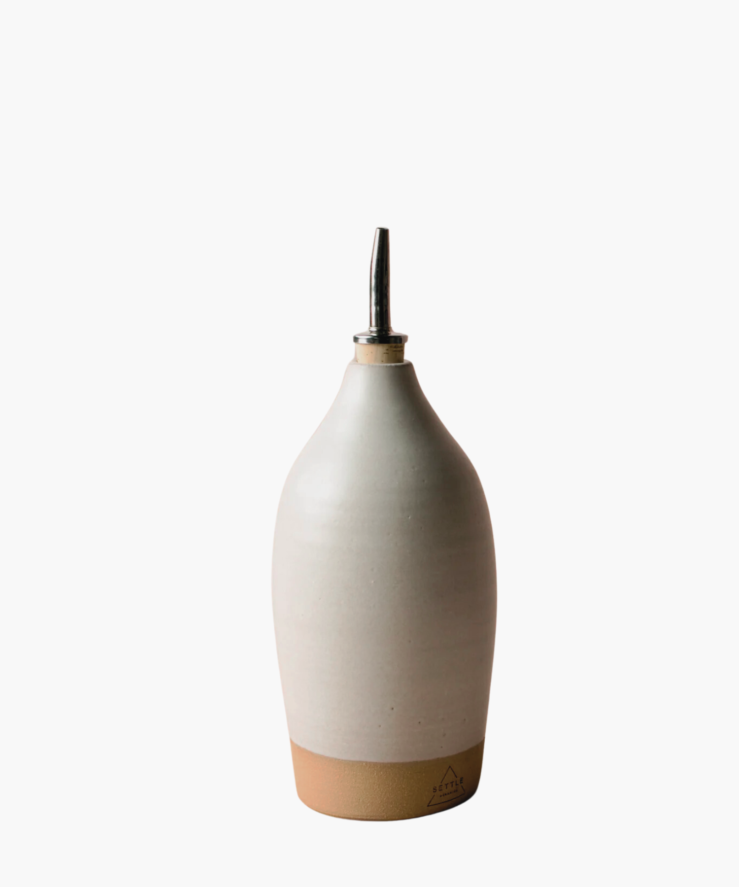 18-20oz ceramic bottle with an off white matte finish, topped with a metal spout. It conveys a minimalist and elegant tone. | S.W. Home