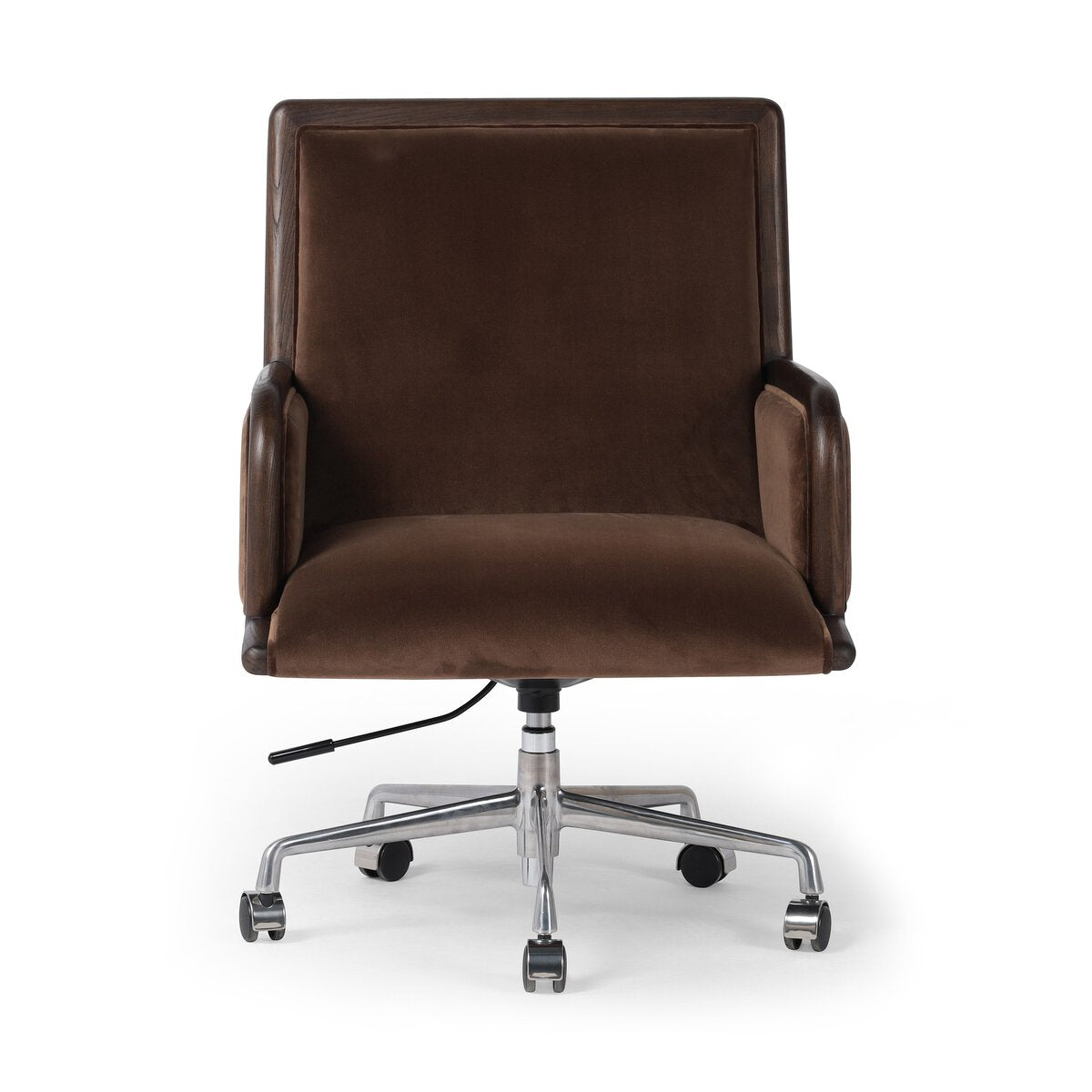Brown office chair with a chrome base on a white background. | S.W. Home