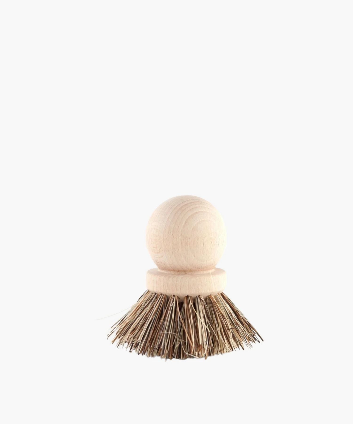 Wooden dish scrubber or saucepan brush with natural bristles, circular handle on top. Simple, eco-friendly cleaning tool with a minimalistic vibe. | S.W. Home