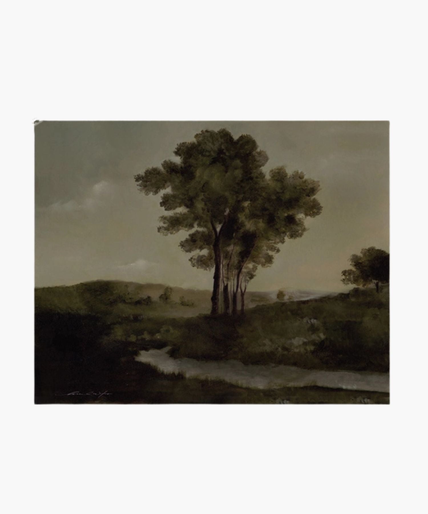 a giclee art painting of a ladscape with trees by the riverside by Hannah Winters, printed on thick, textured, high-quality paper. | S.W. Home