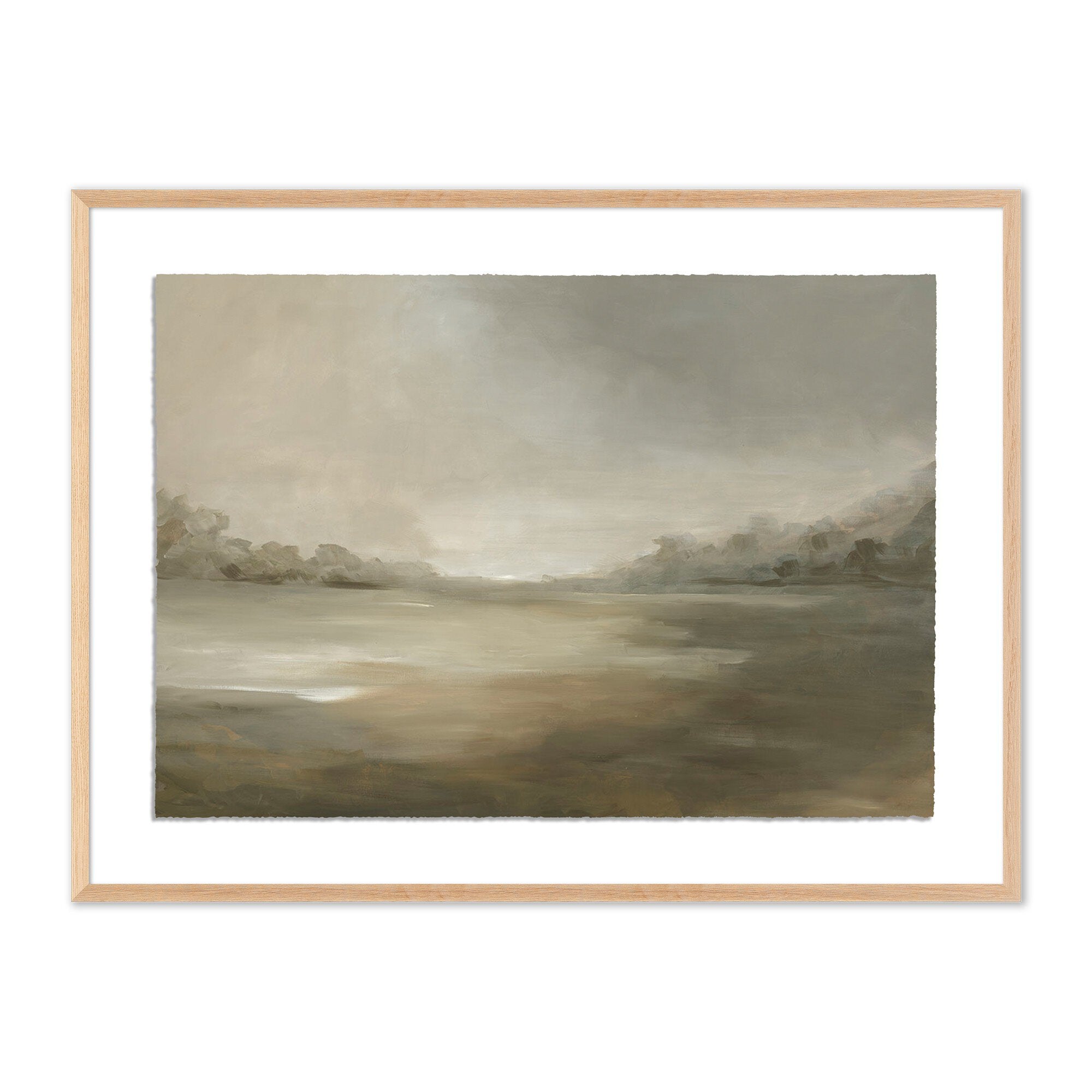 Framed artwork of a landscape with a neutral color palette. | S.W. Home