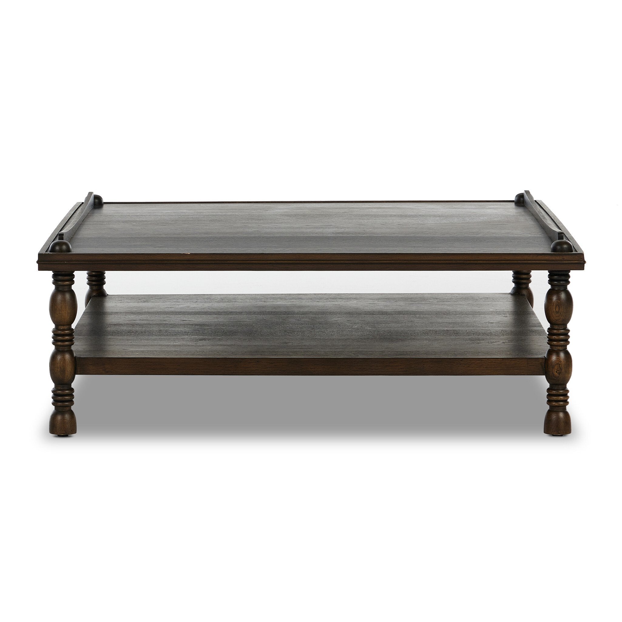 Wooden coffee table with two levels on a white background. | S.W. Home