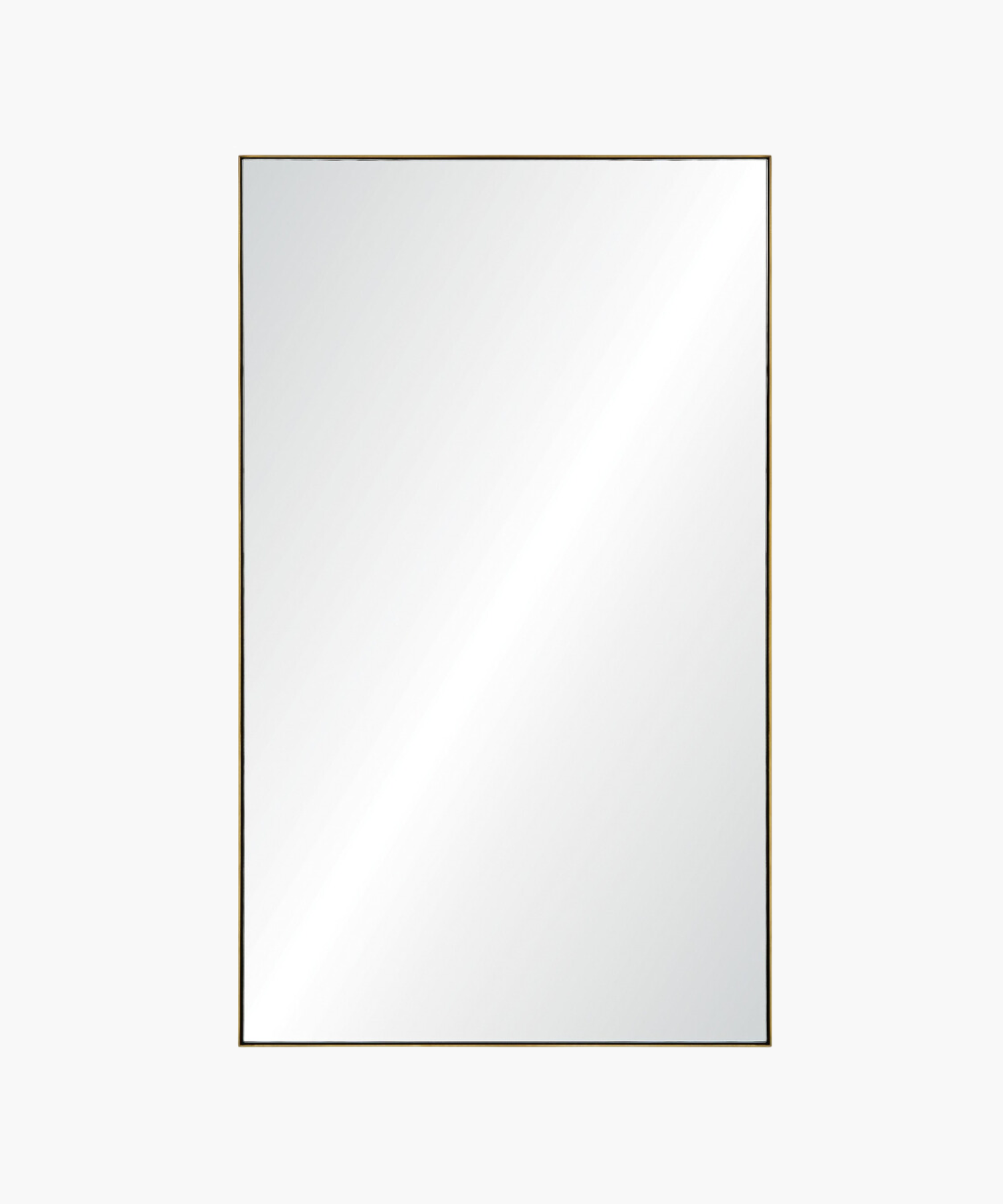 A rectangular brass framed wall mirror with a minimalist design styled on a white background. | Wildwood Home Co.