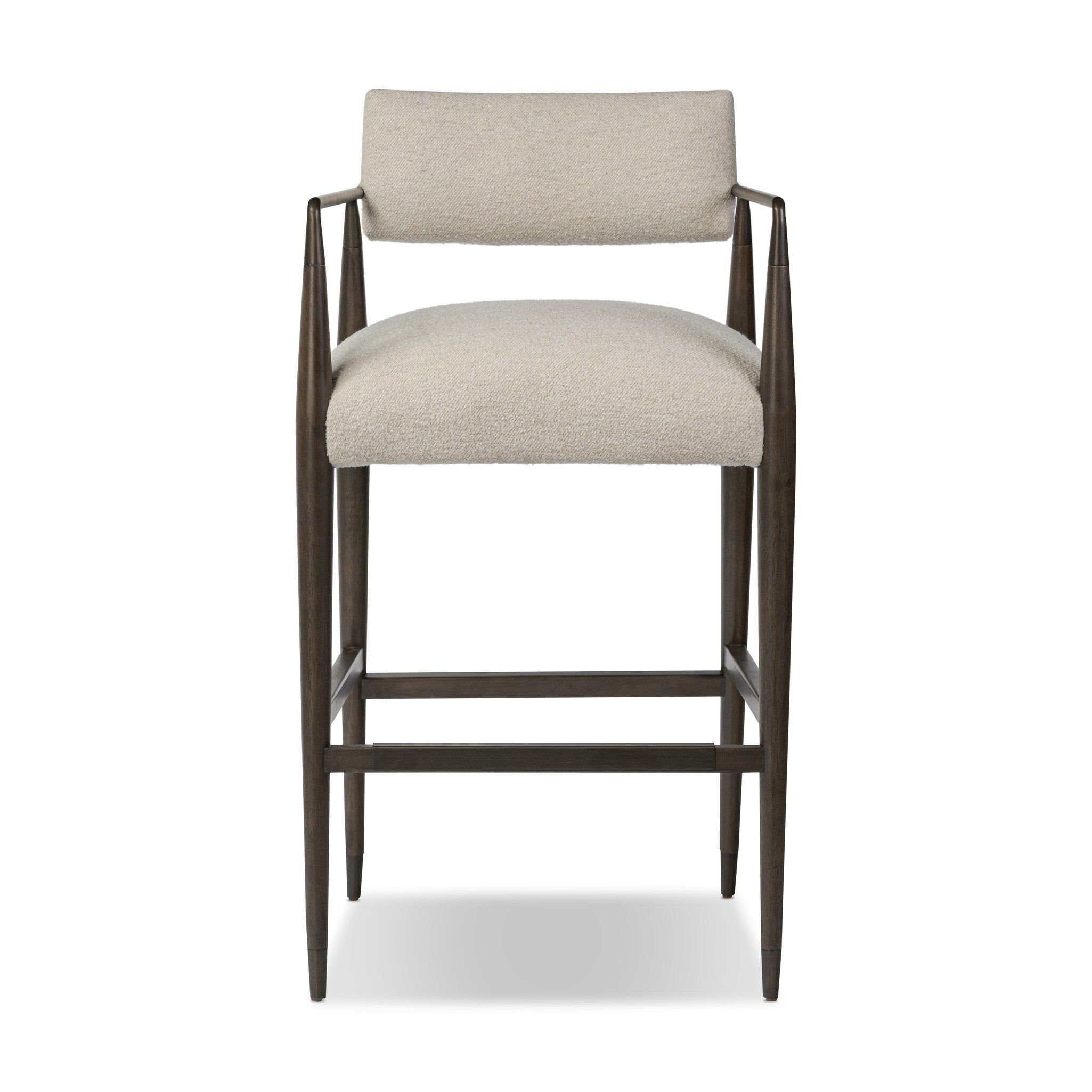 Bar stool with beige cushioned seat and backrest on a white background. | S.W. Home
